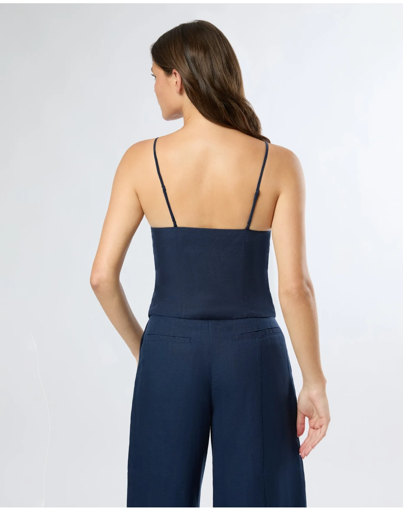 Women | Air Linen High Neck Top | Deep Navy - Image 5