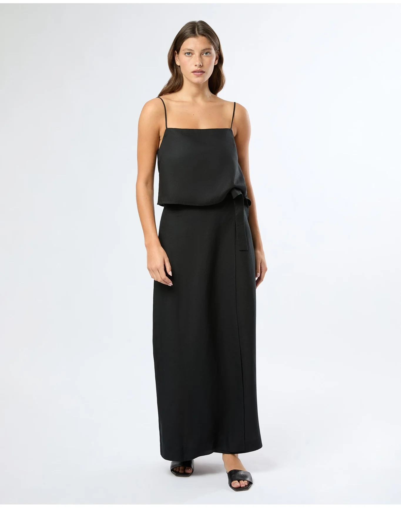 Women | Air Linen Maxi Wrap Skirt | Black - Image 3
