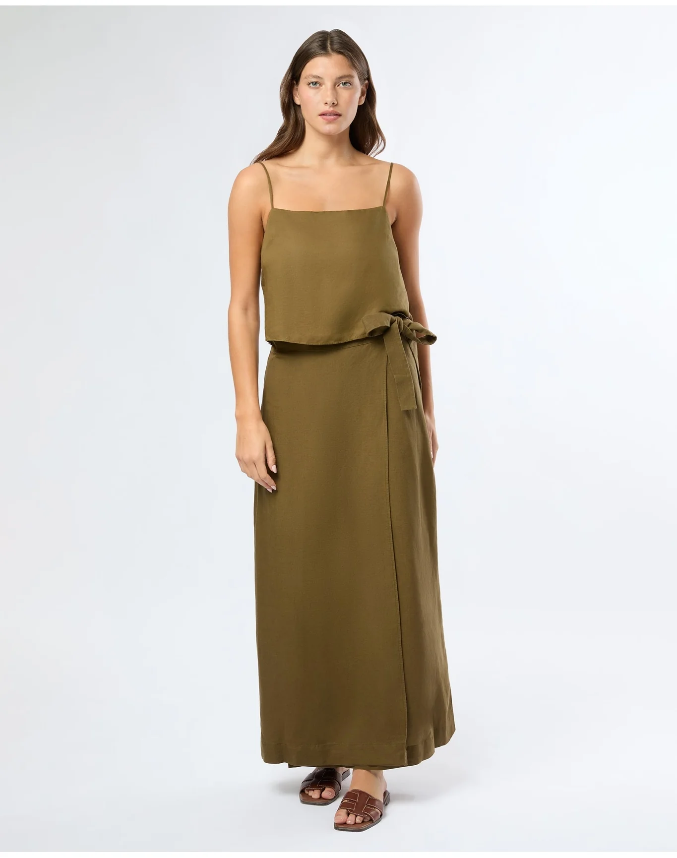 Women | Air Linen Maxi Wrap Skirt | Olive - Image 3