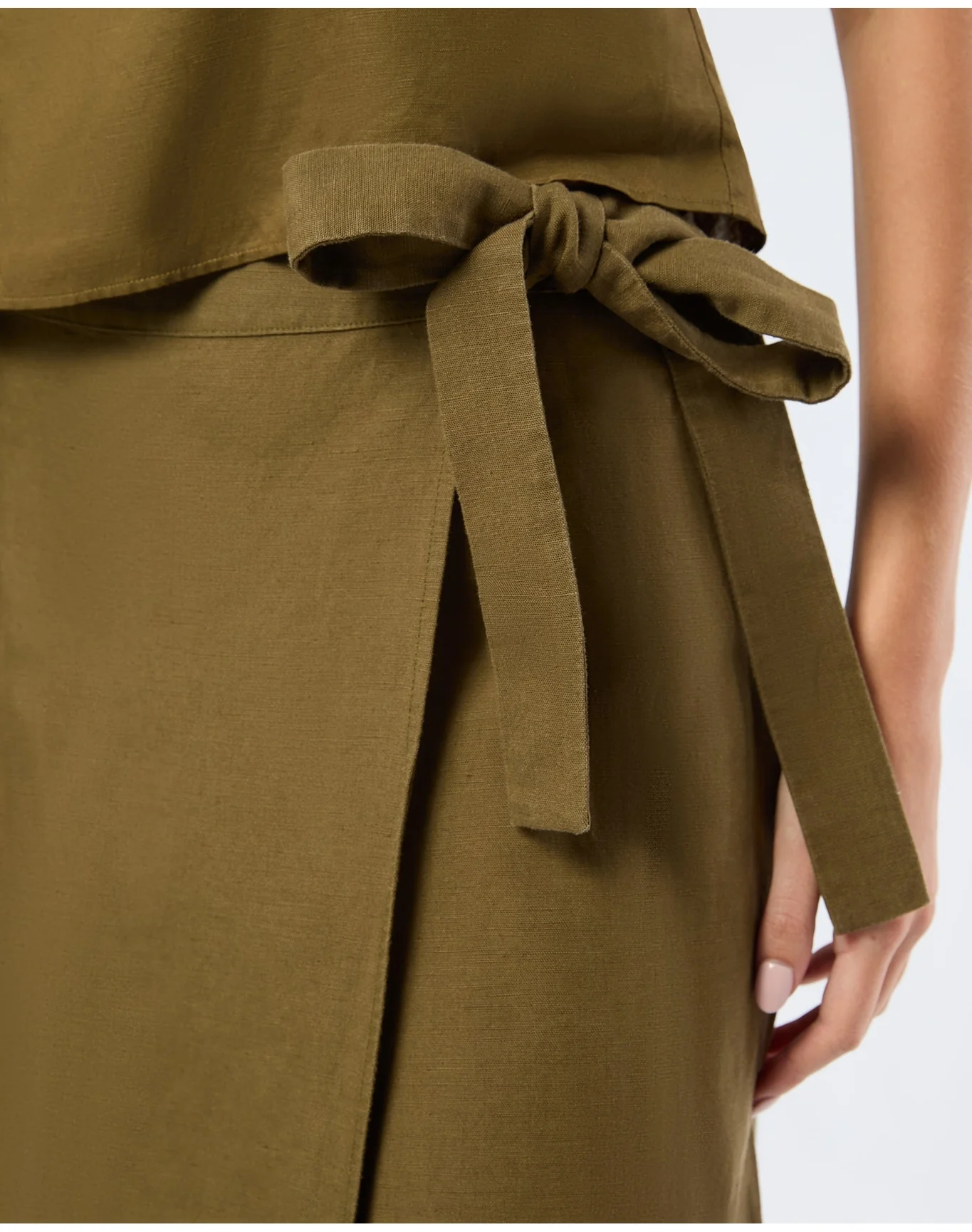 Women | Air Linen Maxi Wrap Skirt | Olive - Image 4