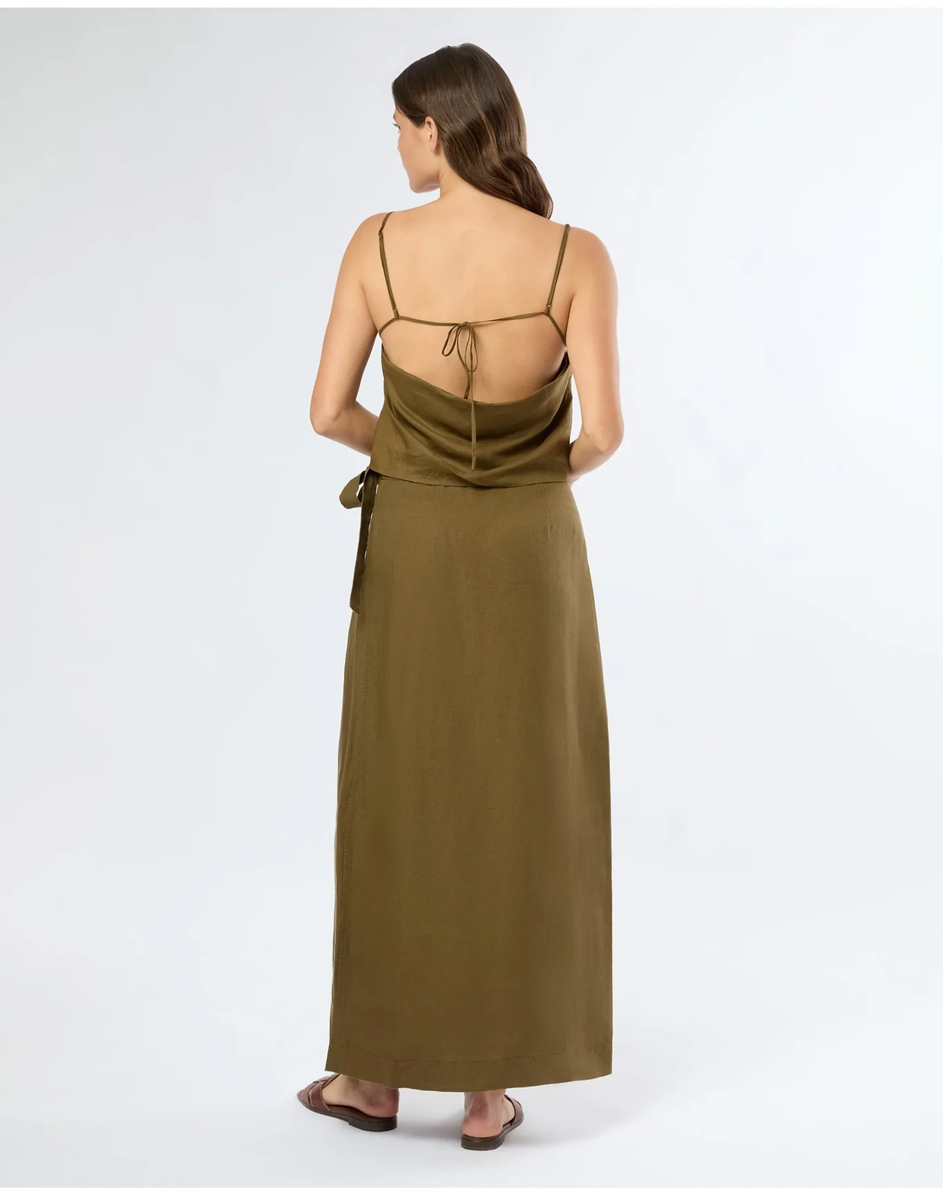 Women | Air Linen Maxi Wrap Skirt | Olive - Image 5