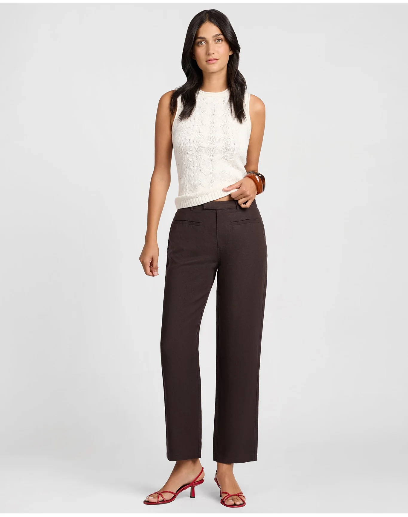 Women | Air Linen Mid Rise Pant | Espresso - Image 4