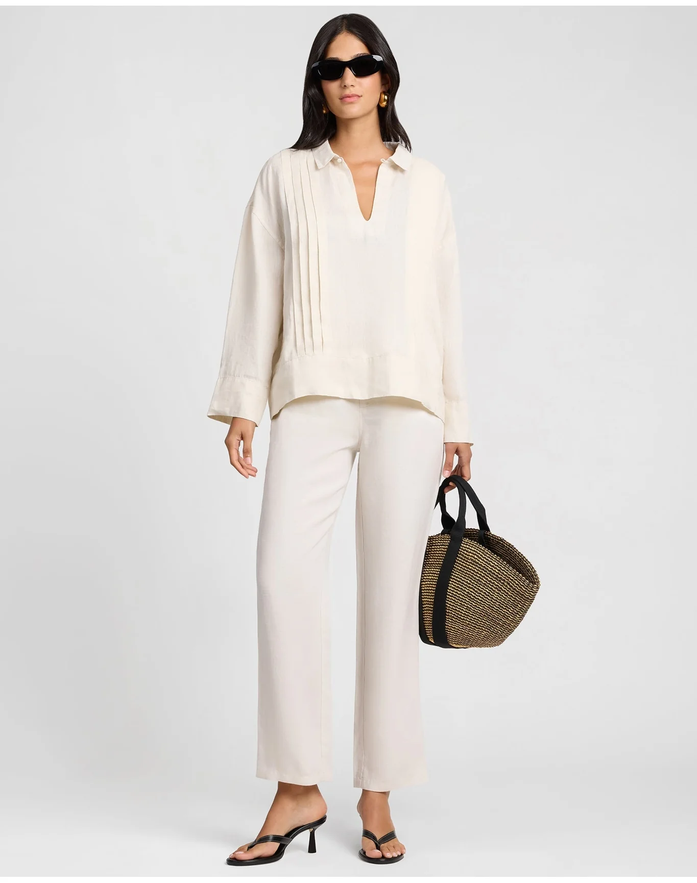 Women | Air Linen Mid Rise Pant | Natural - Image 3