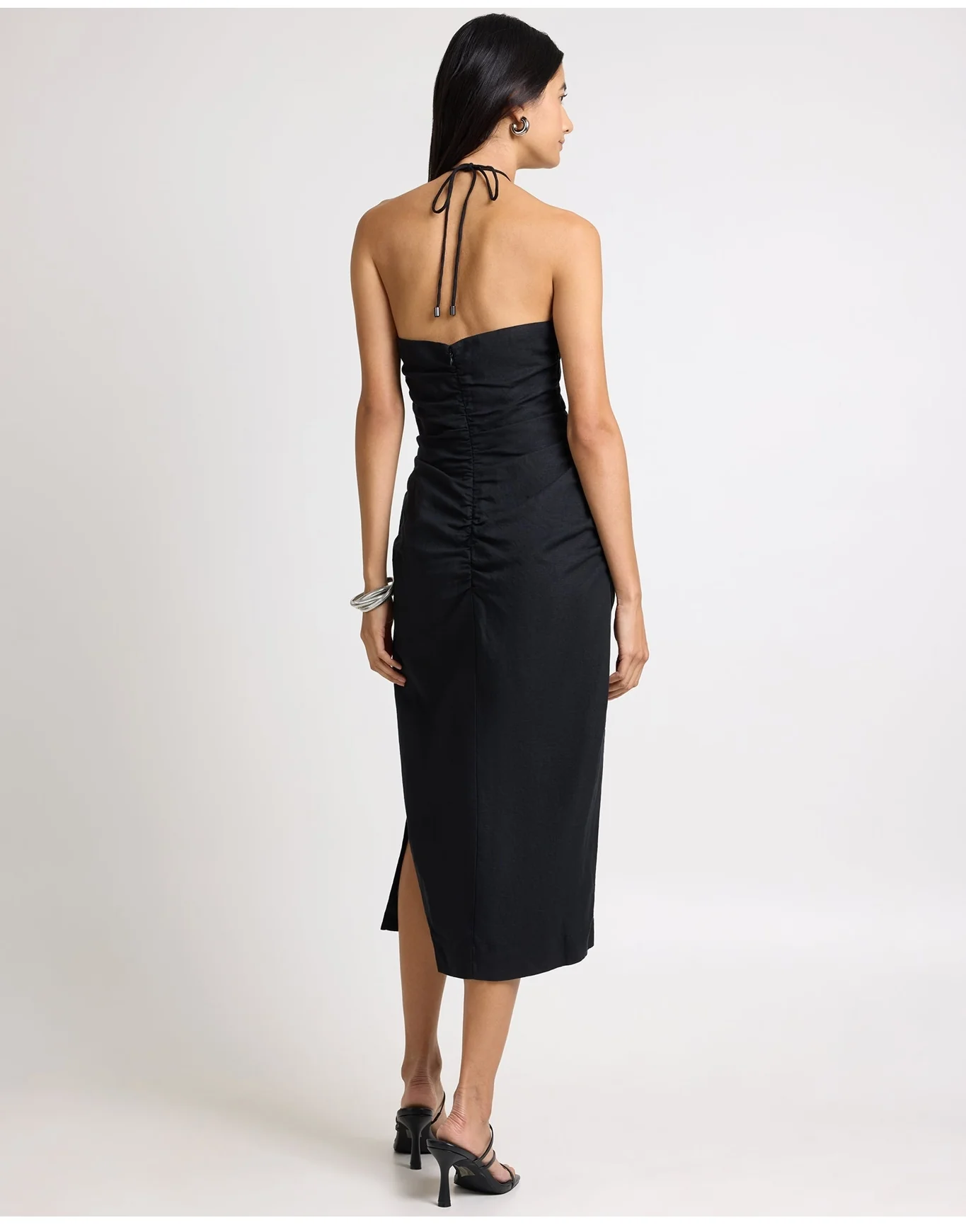 Women | Air Linen Ruched Halter Dress | Black - Image 6