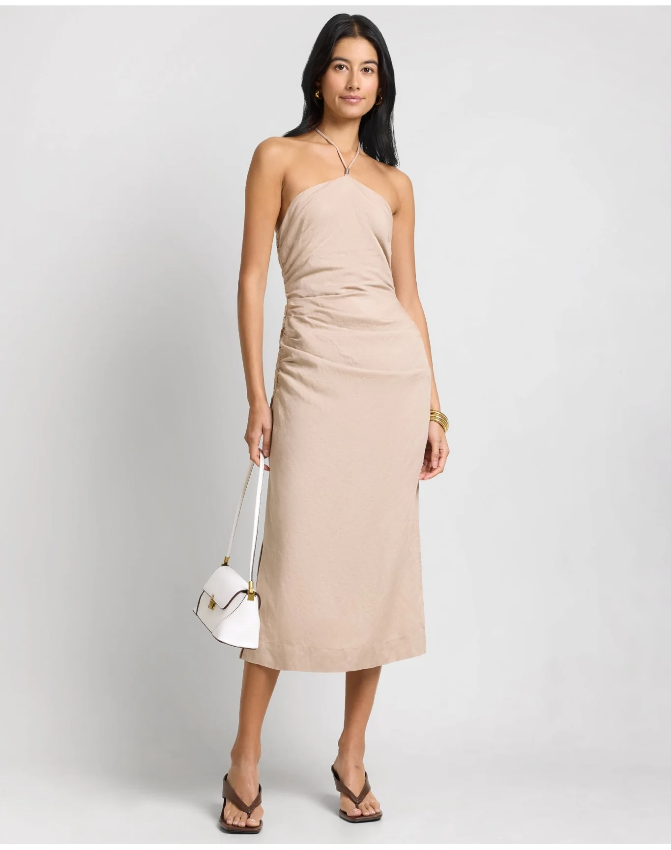 Women | Air Linen Ruched Halter Dress | Jute