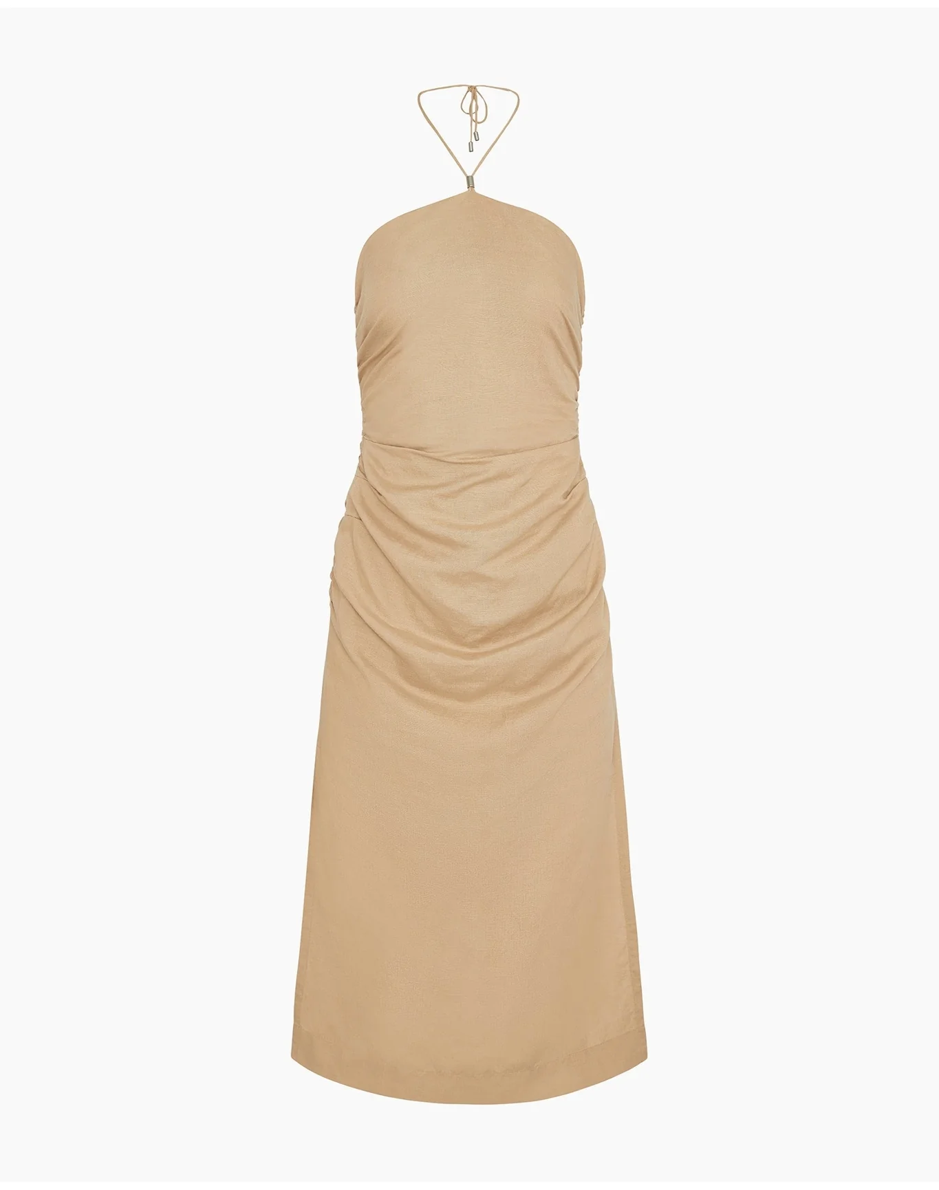 Women | Air Linen Ruched Halter Dress | Jute - Image 3