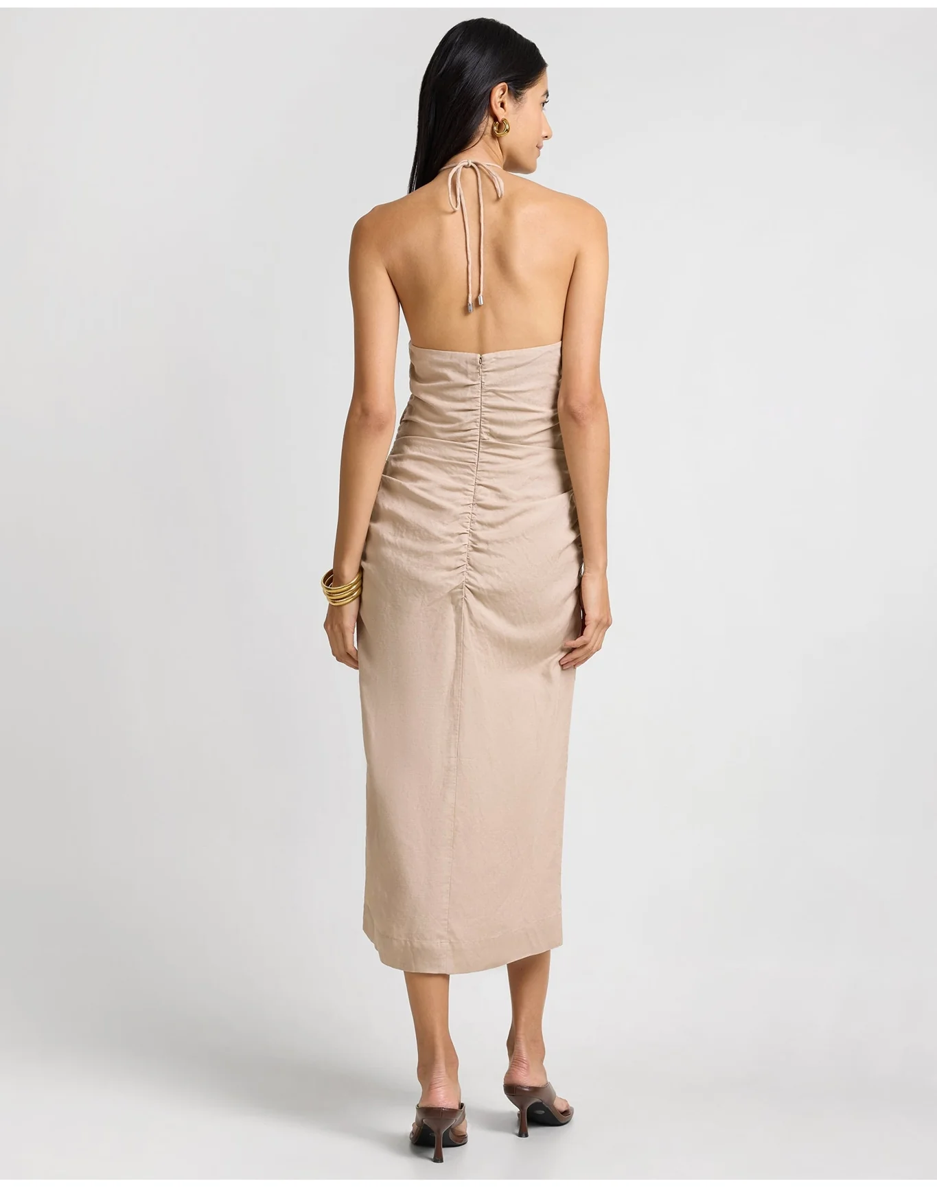 Women | Air Linen Ruched Halter Dress | Jute - Image 6