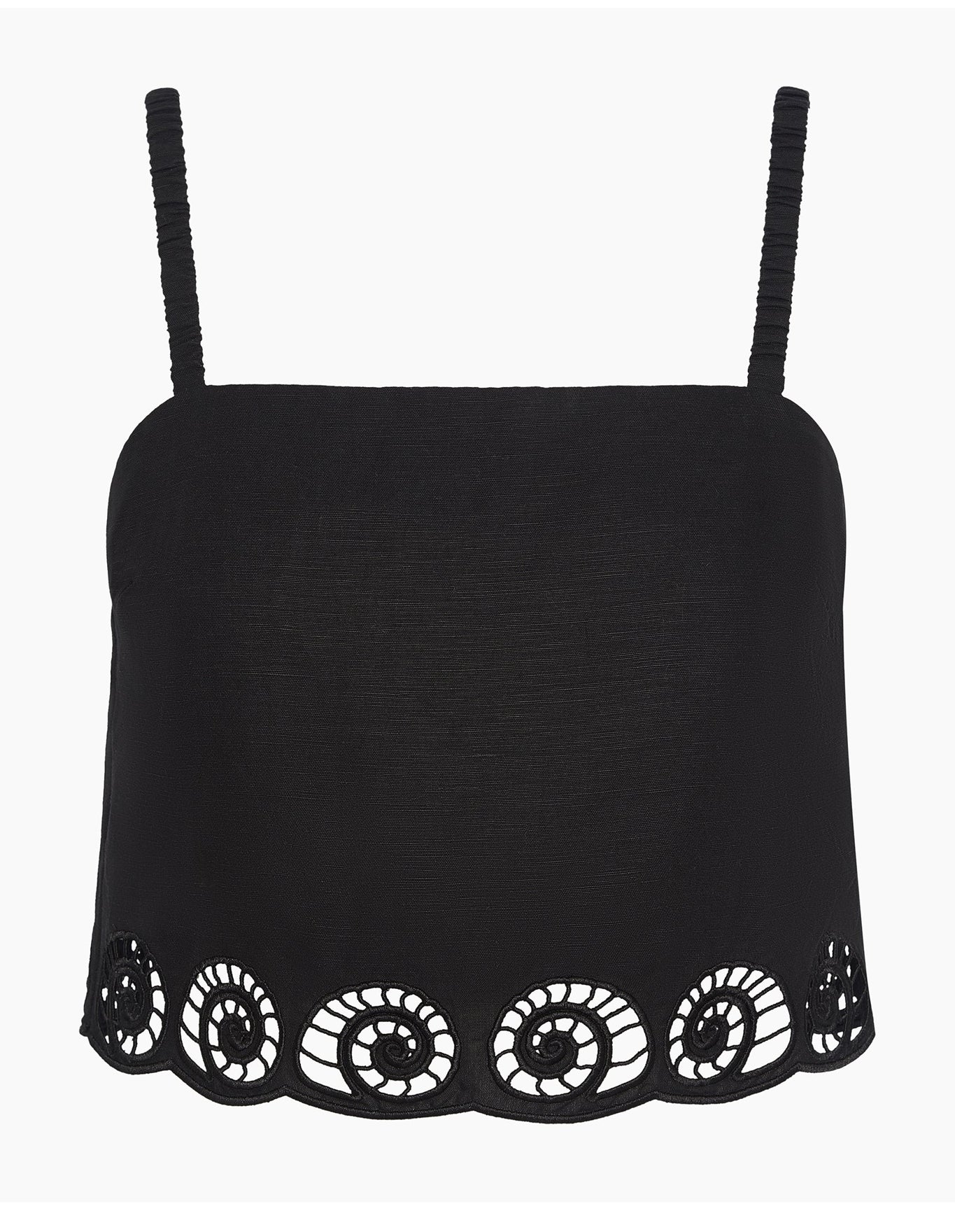 Women | Air Linen Scallop Cropped Top | Black - Image 2
