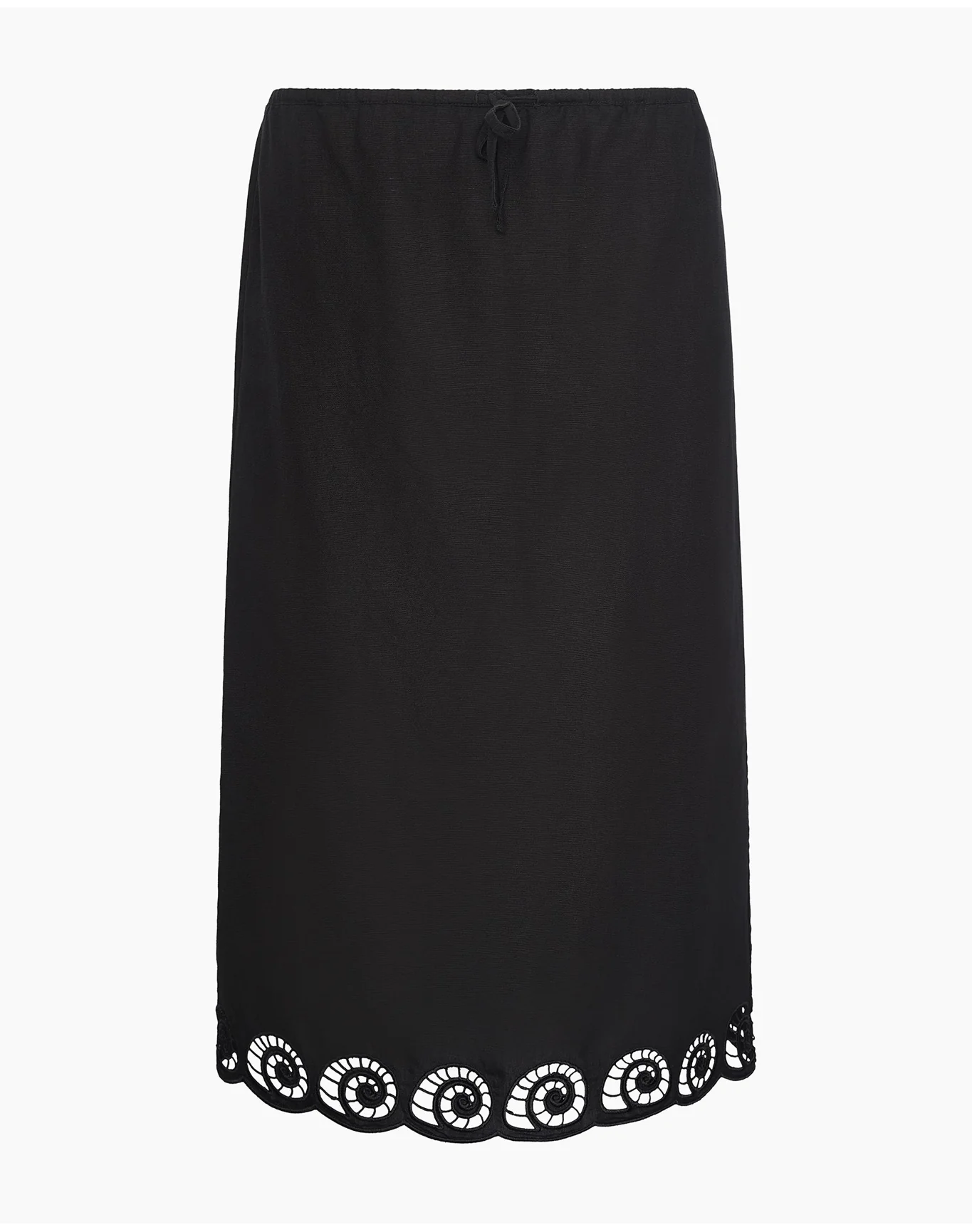 Women | Air Linen Scallop Midi Skirt | Black - Image 3