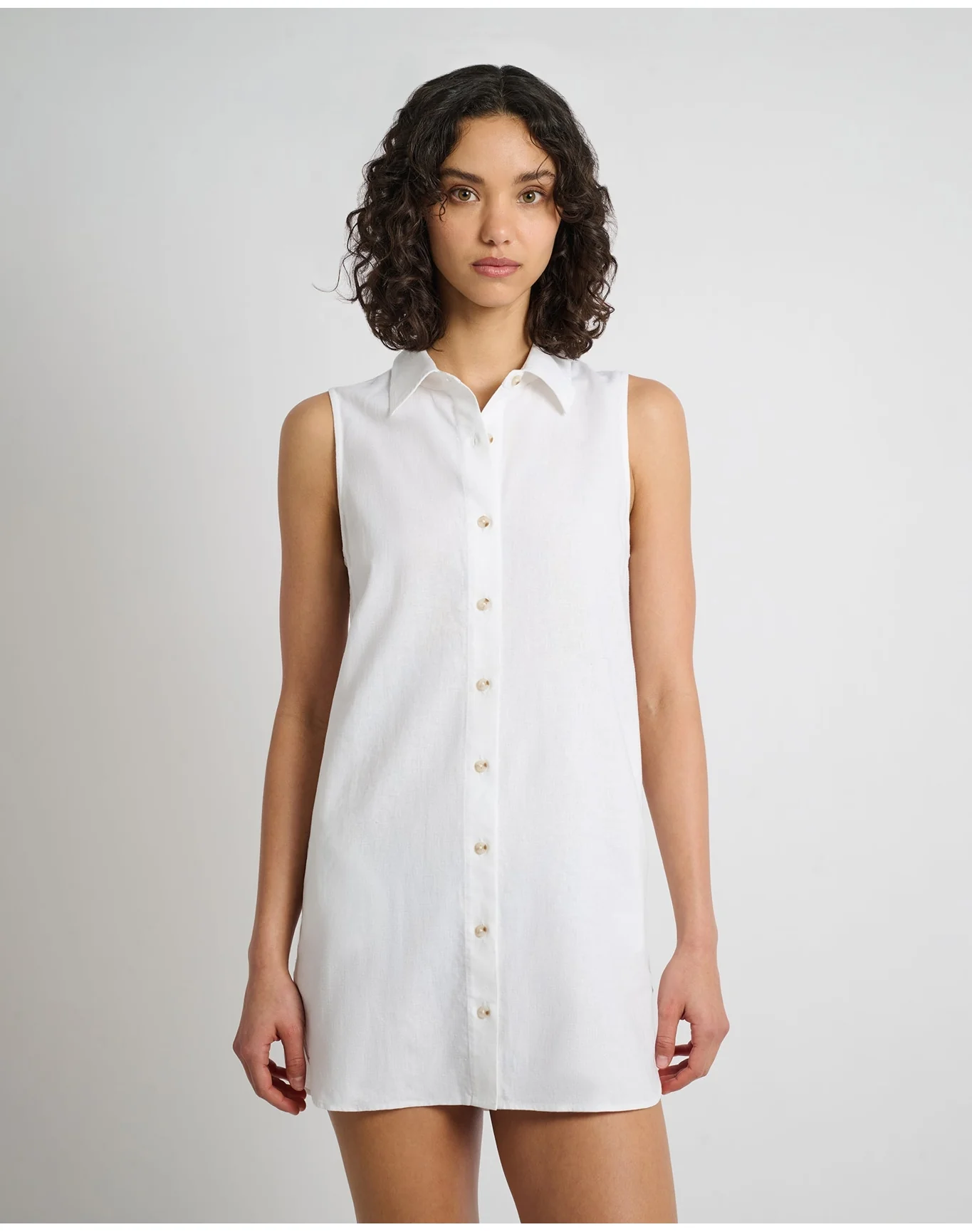 Women | Air Linen Sleeveless Shirtdress | White - Image 3
