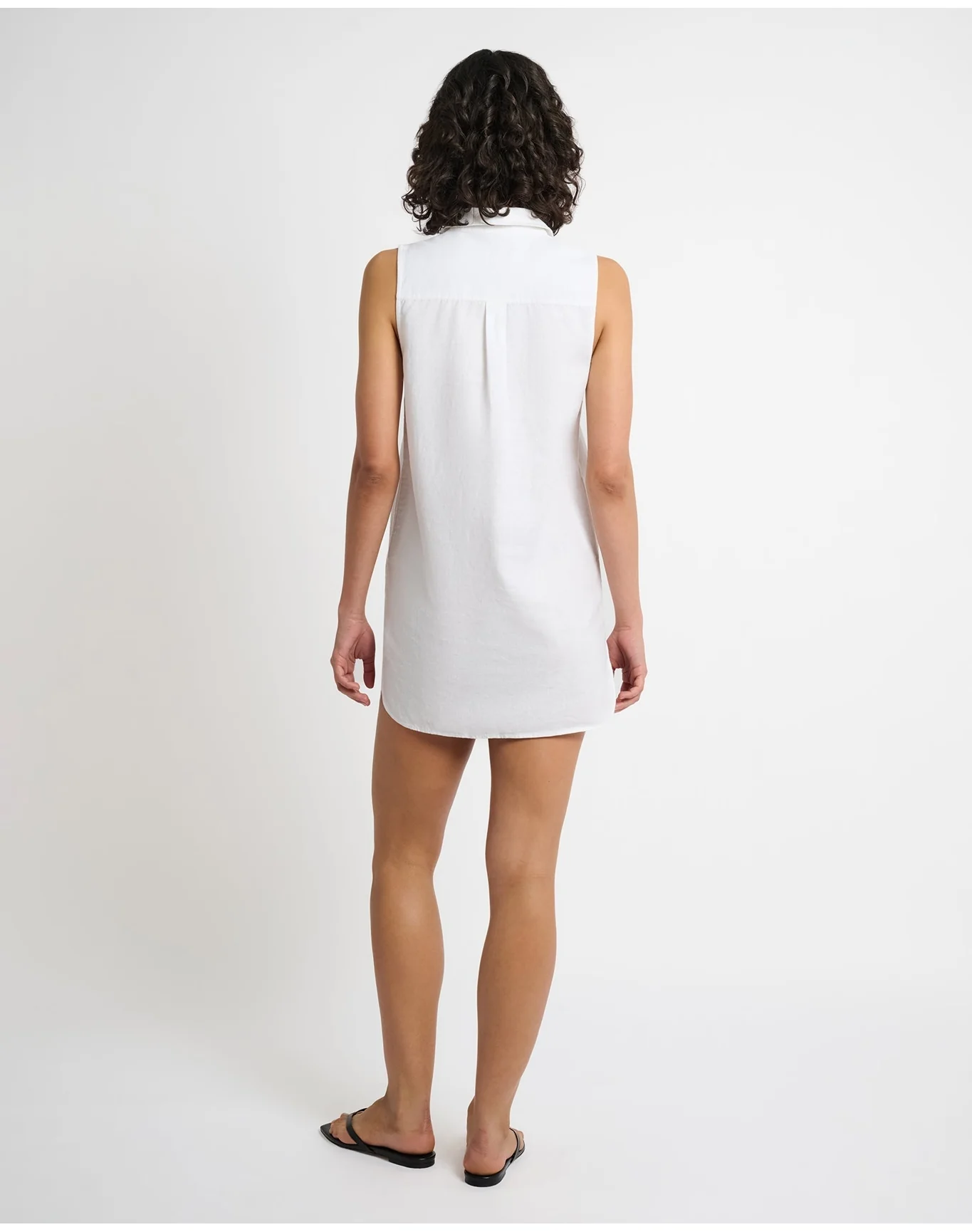 Women | Air Linen Sleeveless Shirtdress | White - Image 5