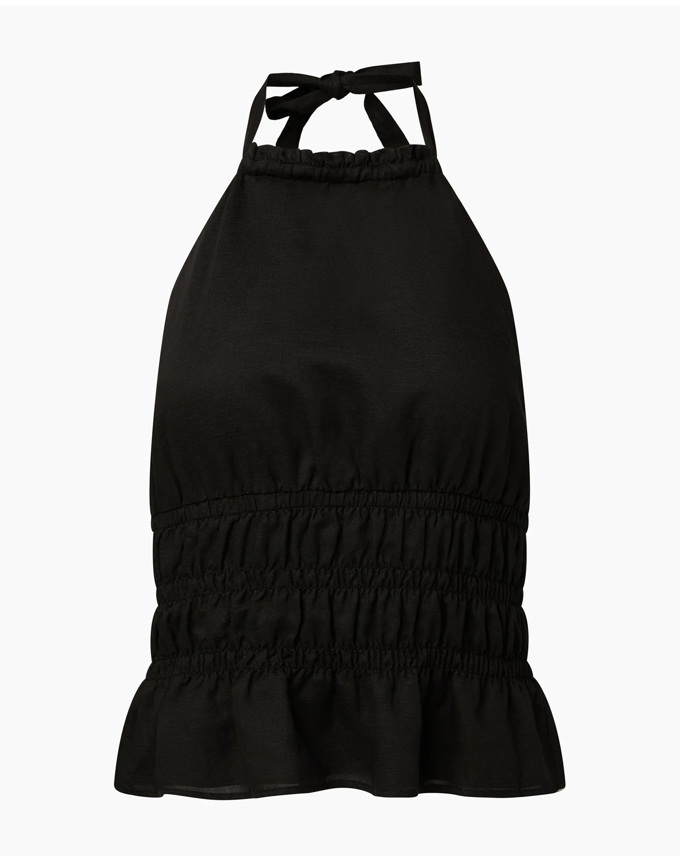 Women | Air Linen Smocked Halter Top | Black - Image 2