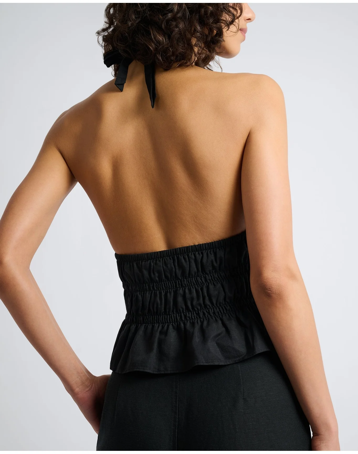 Women | Air Linen Smocked Halter Top | Black - Image 5