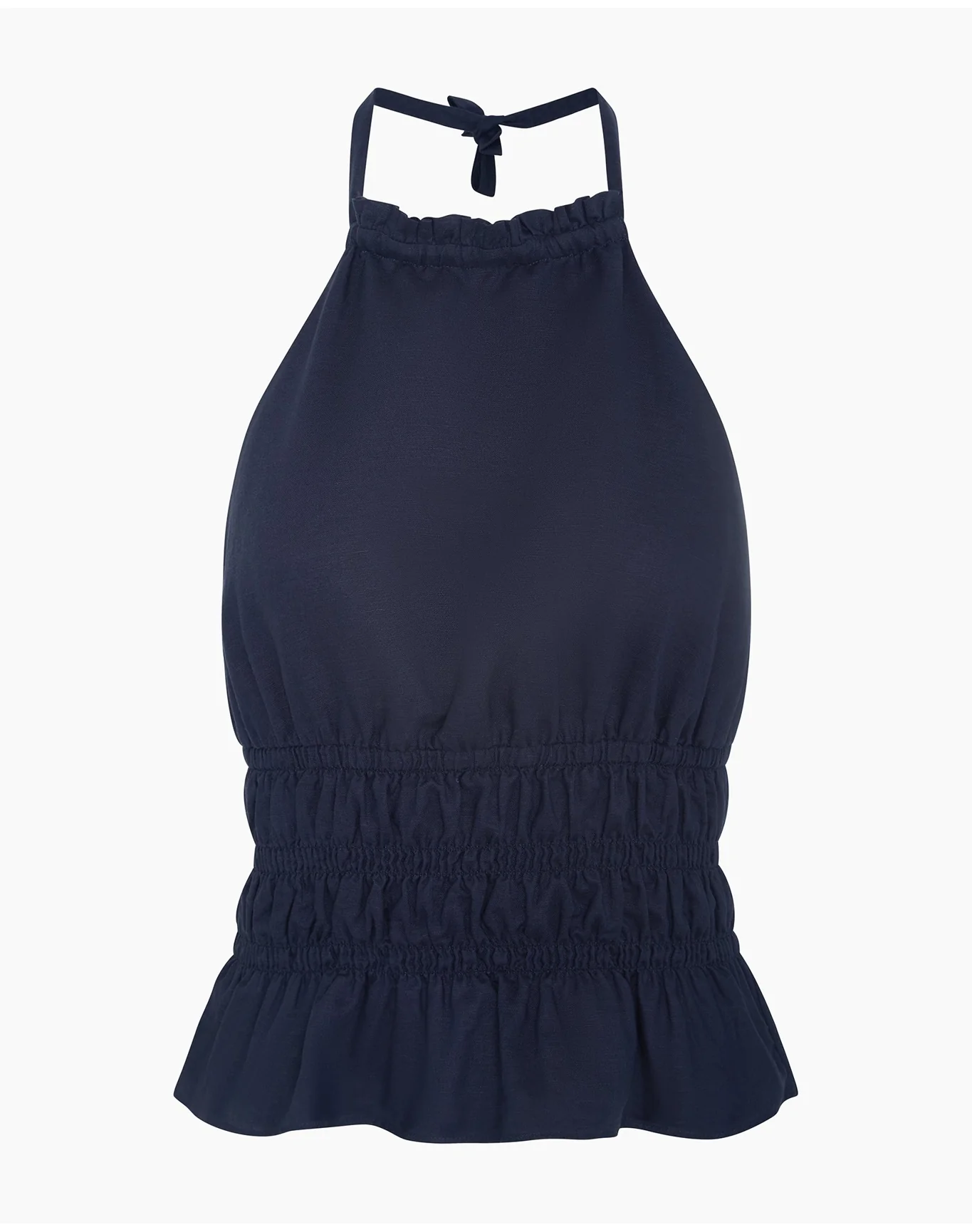Women | Air Linen Smocked Halter Top | Noir Navy - Image 2