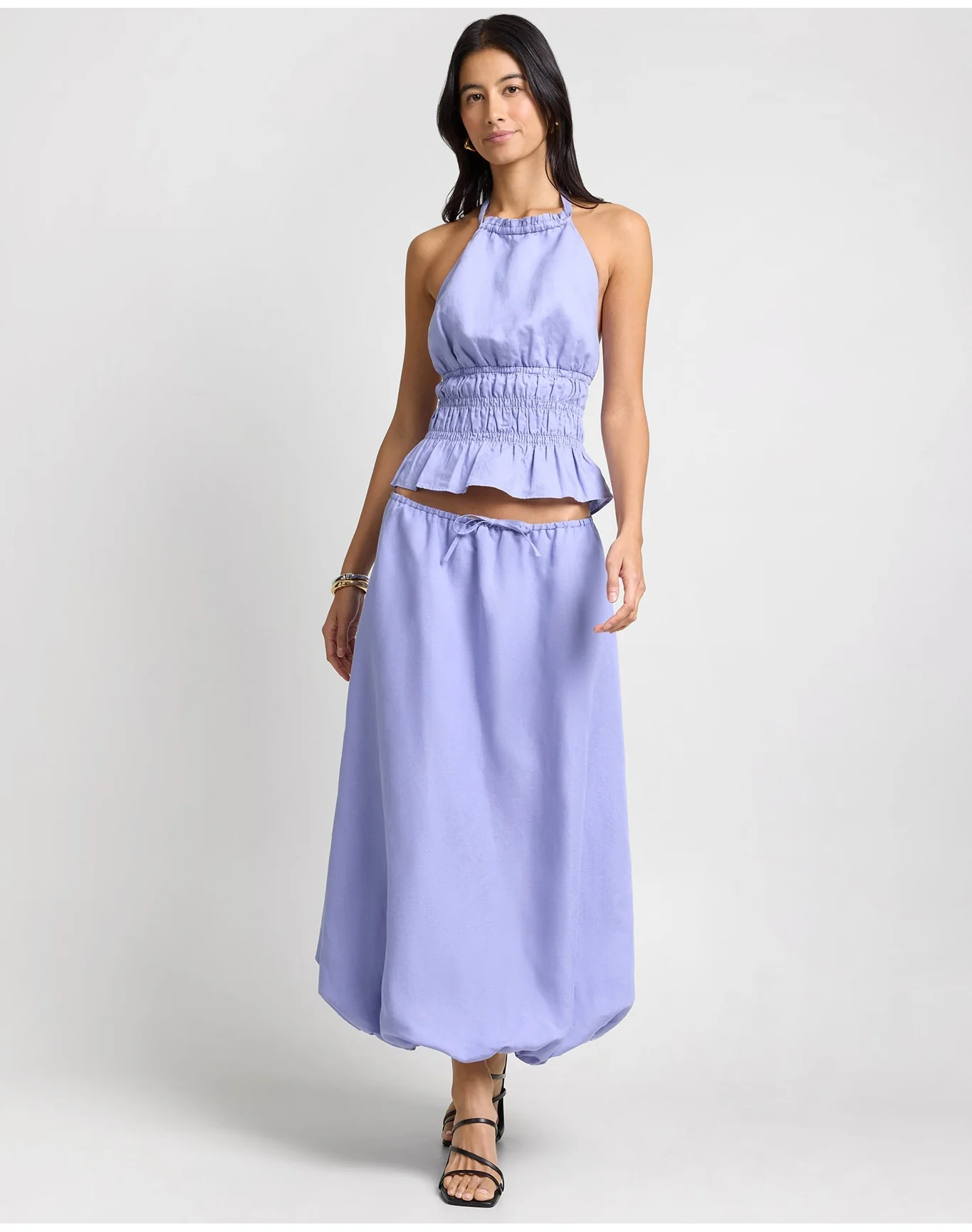 Women | Air Linen Smocked Halter Top | Periwinkle - Image 4