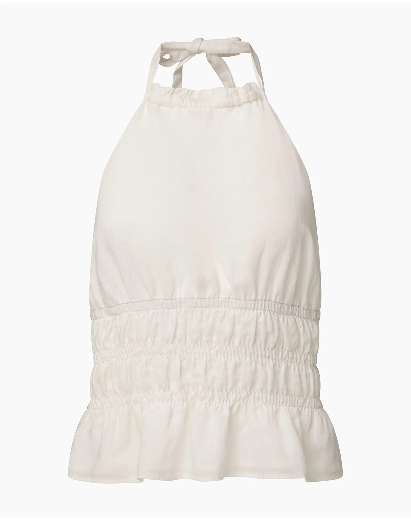 Women | Air Linen Smocked Halter Top | White - Image 2