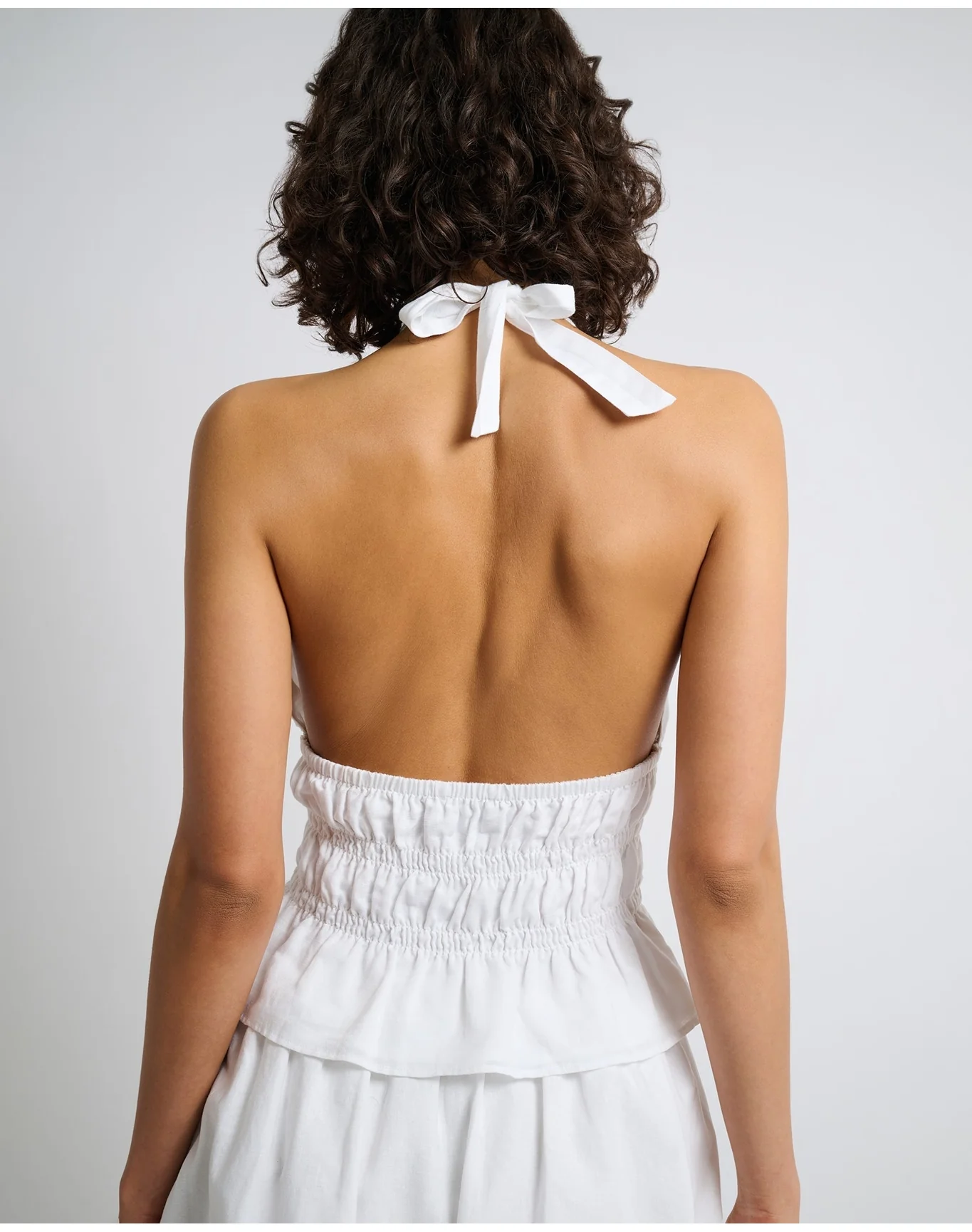 Women | Air Linen Smocked Halter Top | White - Image 5