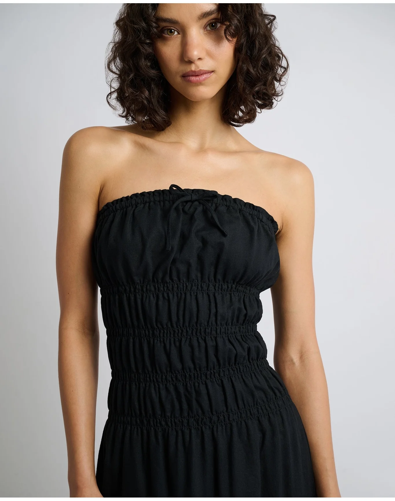 Women | Air Linen Smocked Maxi Dress | Black - Image 4