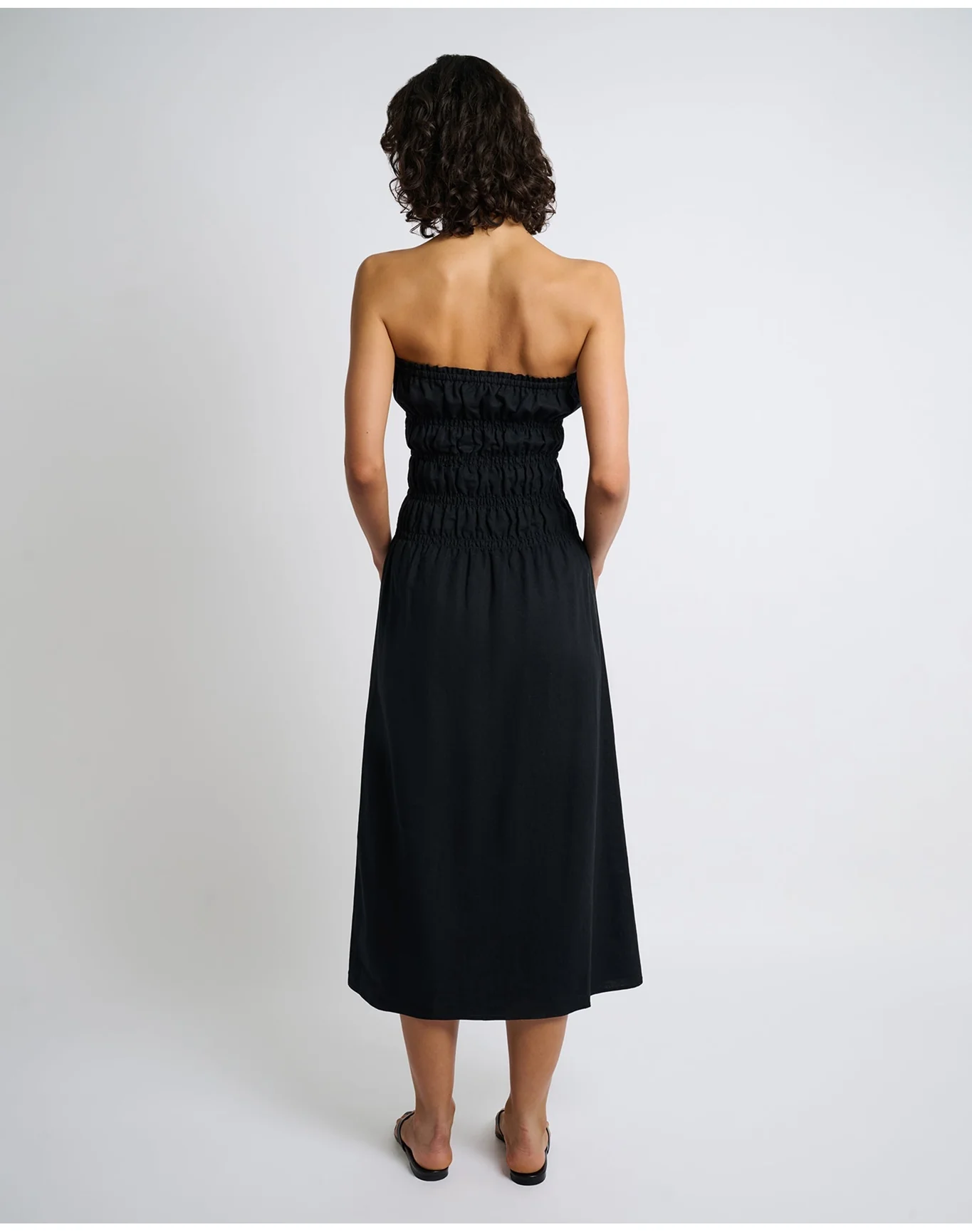 Women | Air Linen Smocked Maxi Dress | Black - Image 5