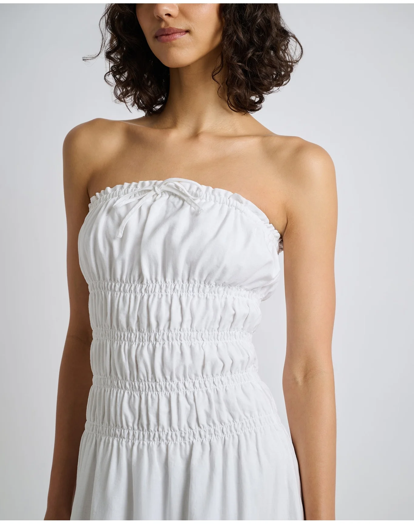 Women | Air Linen Smocked Maxi Dress | White - Image 4