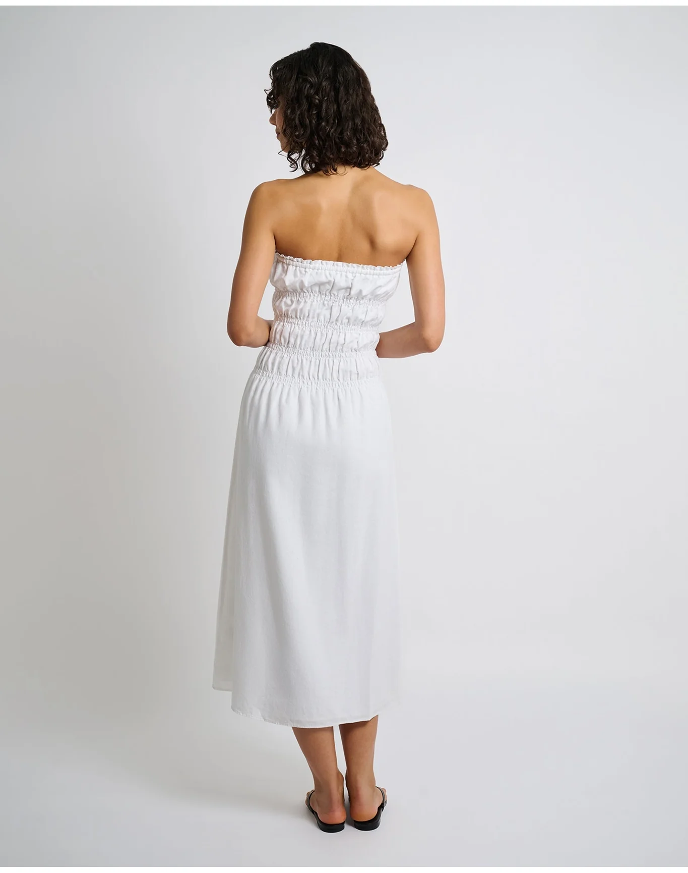 Women | Air Linen Smocked Maxi Dress | White - Image 5