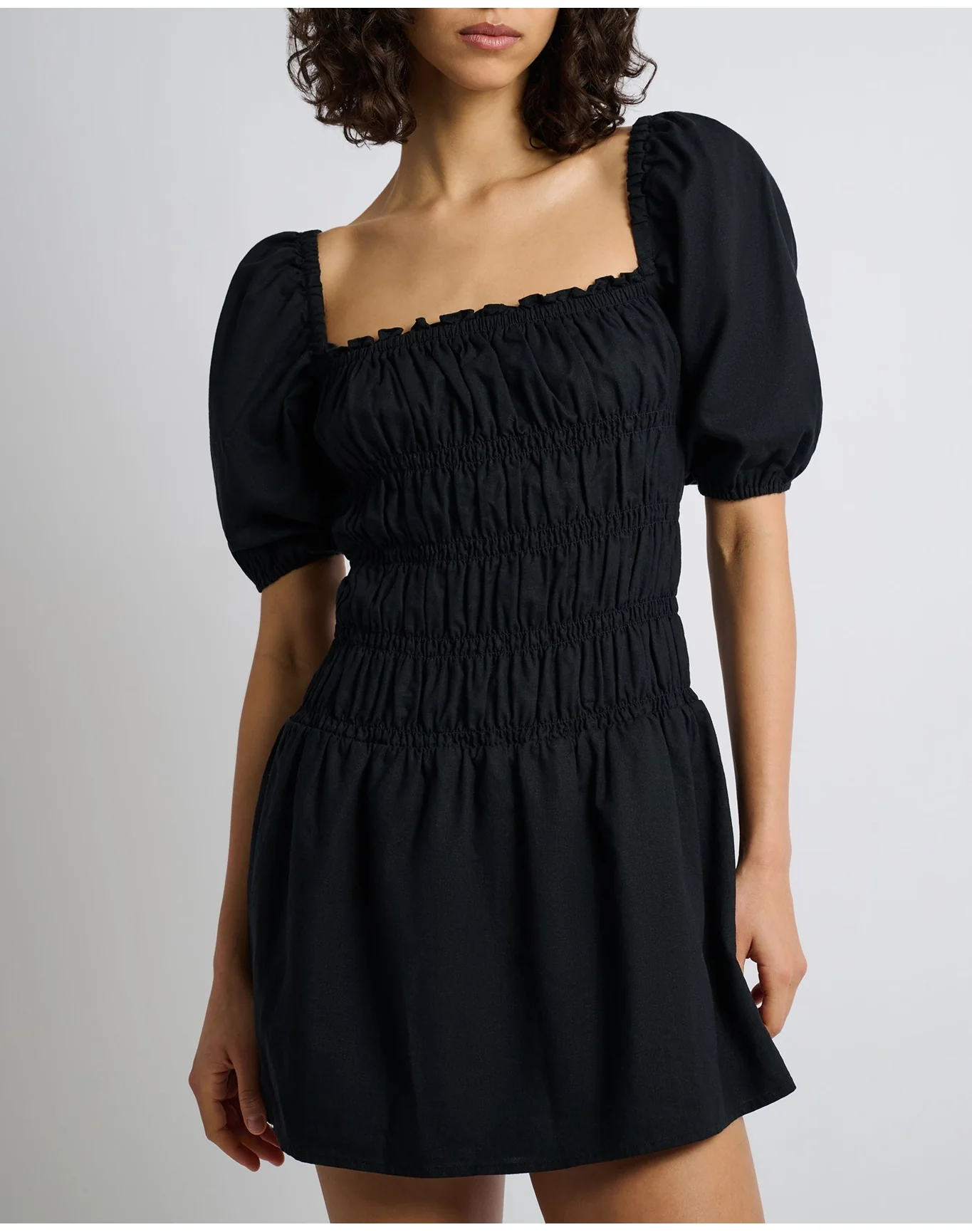 Women | Air Linen Smocked Mini Dress | Black - Image 3