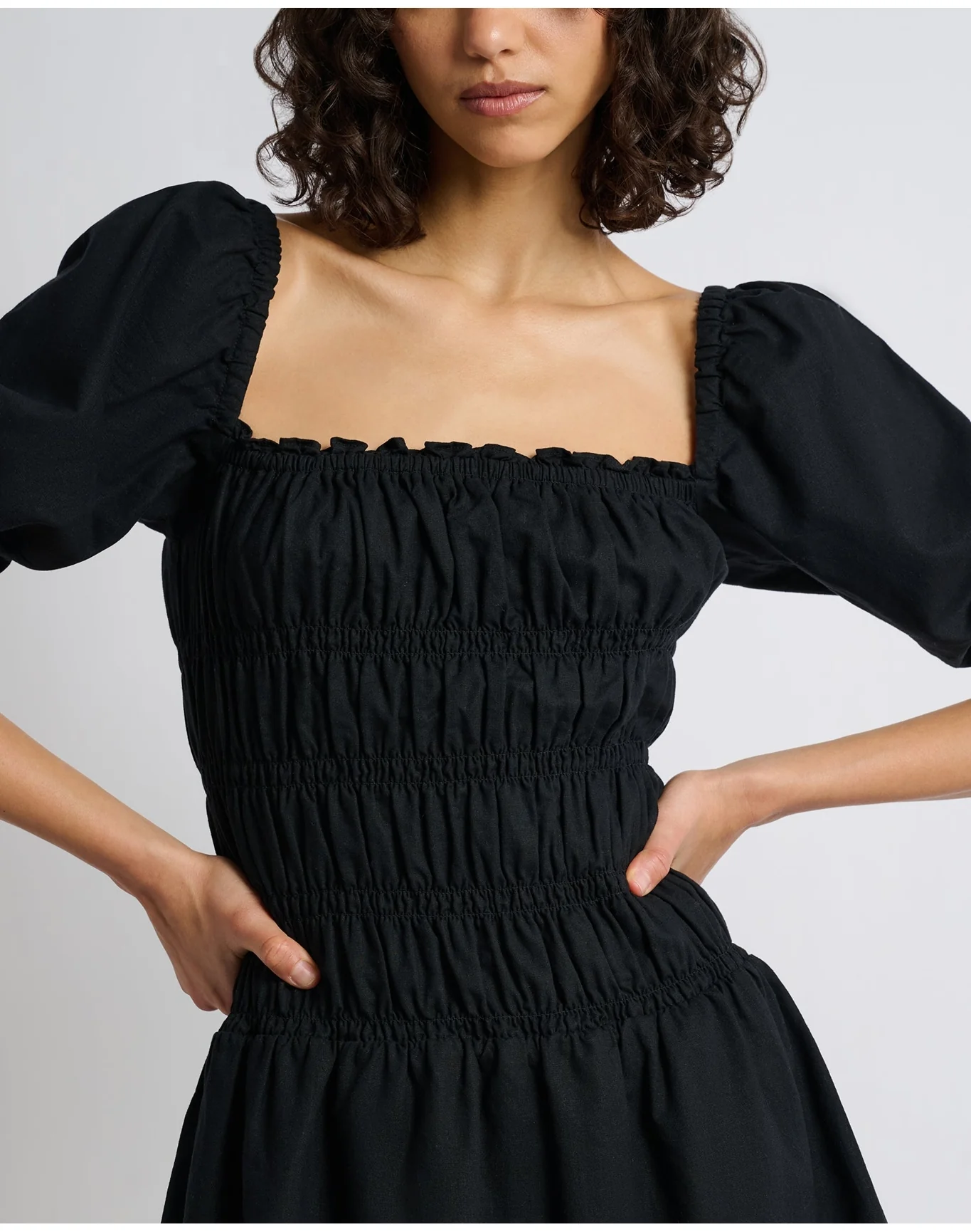 Women | Air Linen Smocked Mini Dress | Black - Image 4