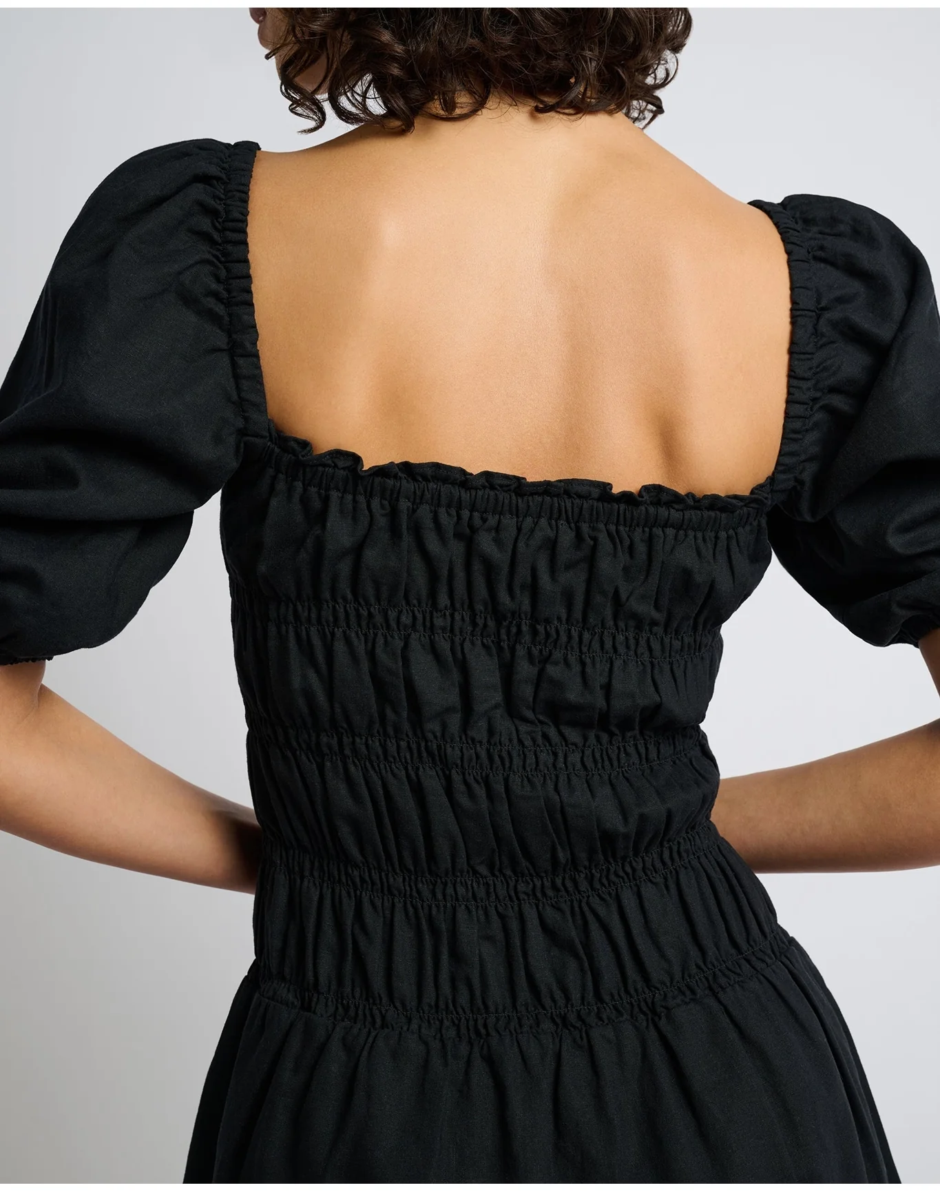 Women | Air Linen Smocked Mini Dress | Black - Image 5