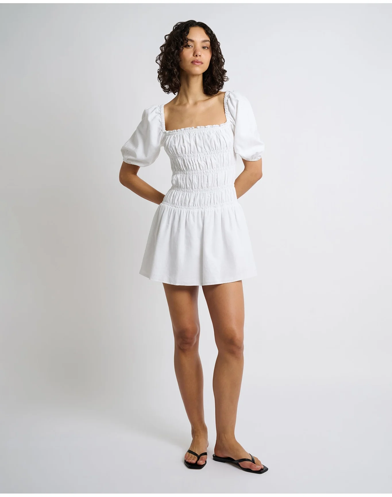 Women | Air Linen Smocked Mini Dress | White