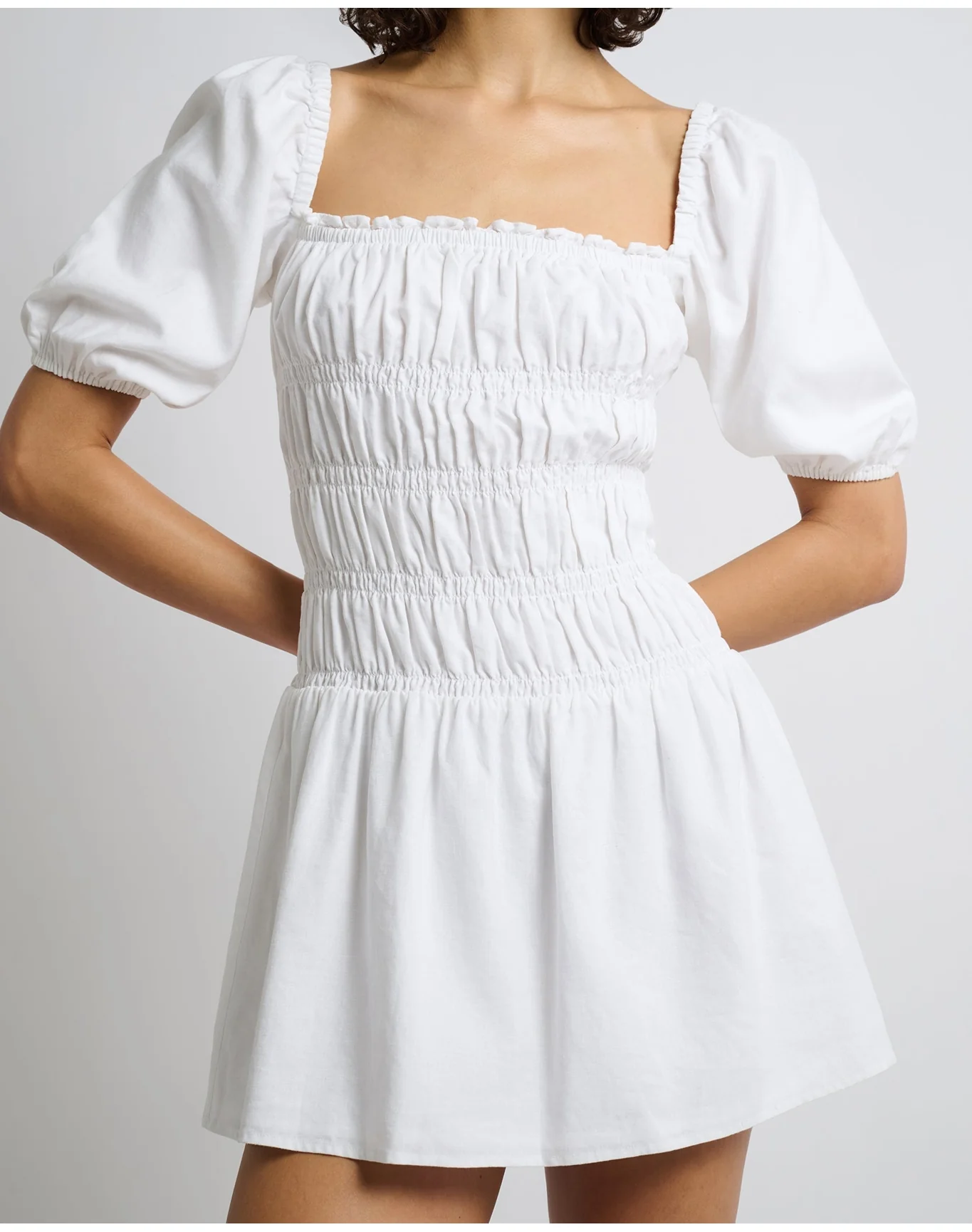Women | Air Linen Smocked Mini Dress | White - Image 3
