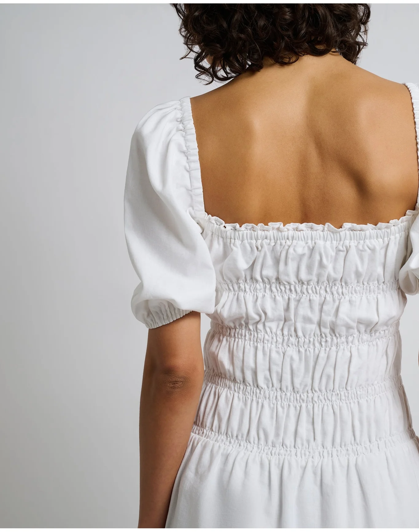 Women | Air Linen Smocked Mini Dress | White - Image 4