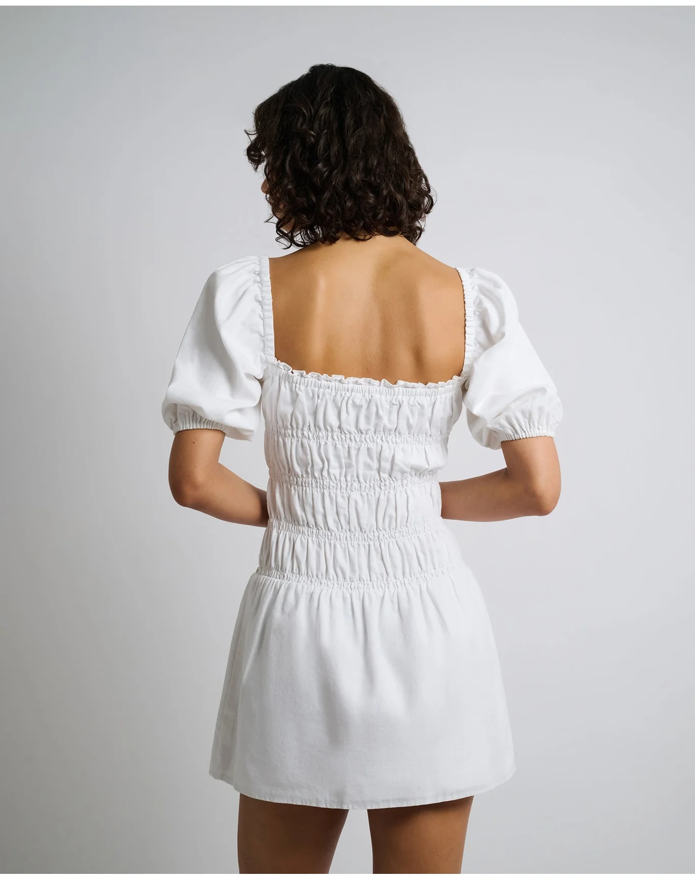 Women | Air Linen Smocked Mini Dress | White - Image 5