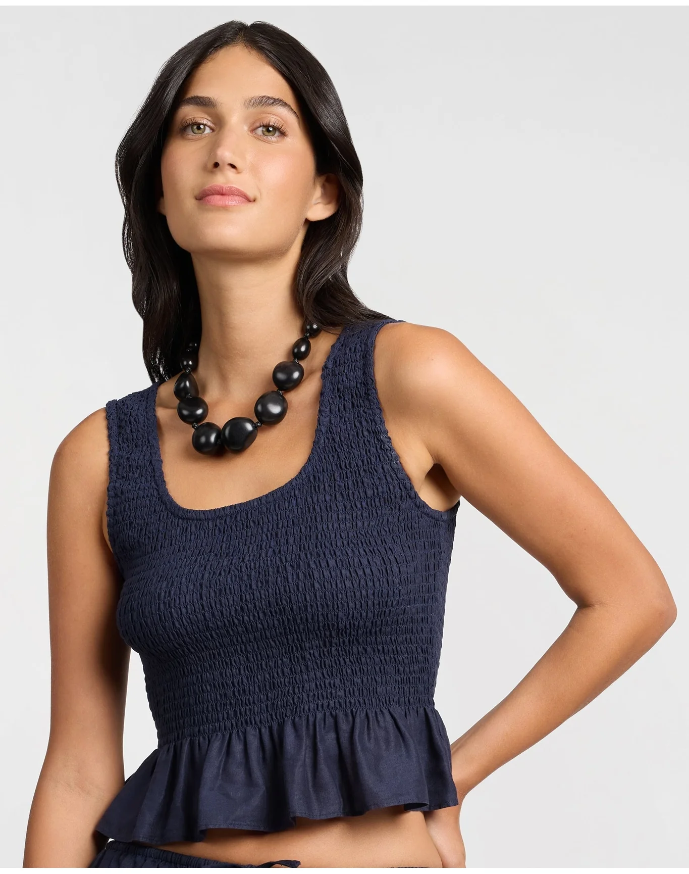 Women | Air Linen Smocked Tank | Noir Navy