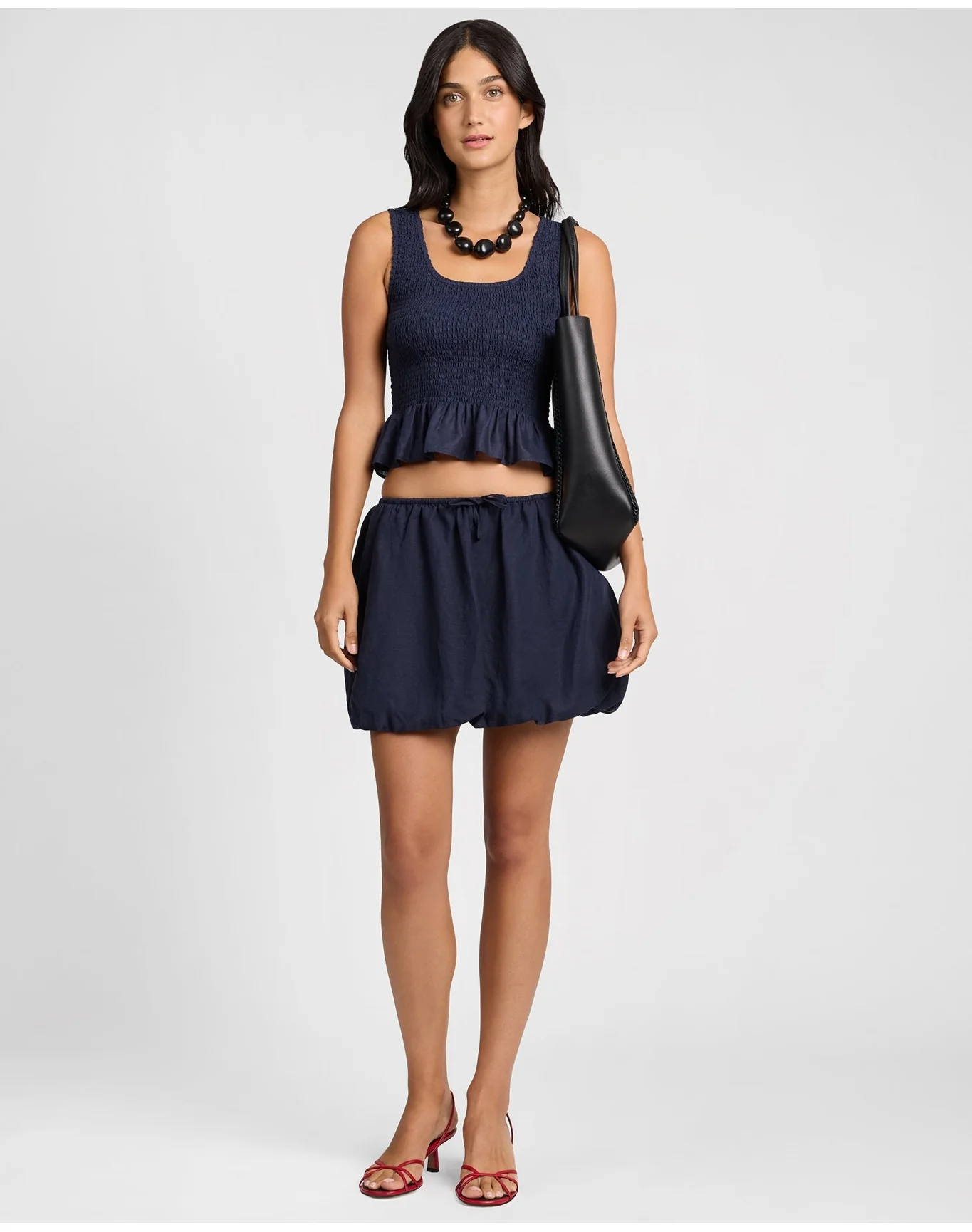 Women | Air Linen Smocked Tank | Noir Navy - Image 3