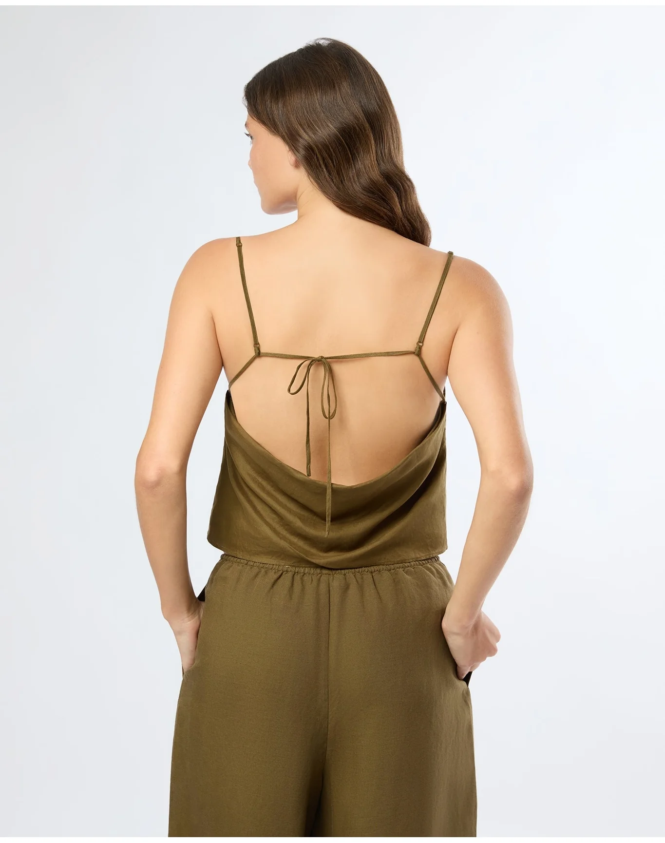 Women | Air Linen Square Neck Tank Top | Olive - Image 6