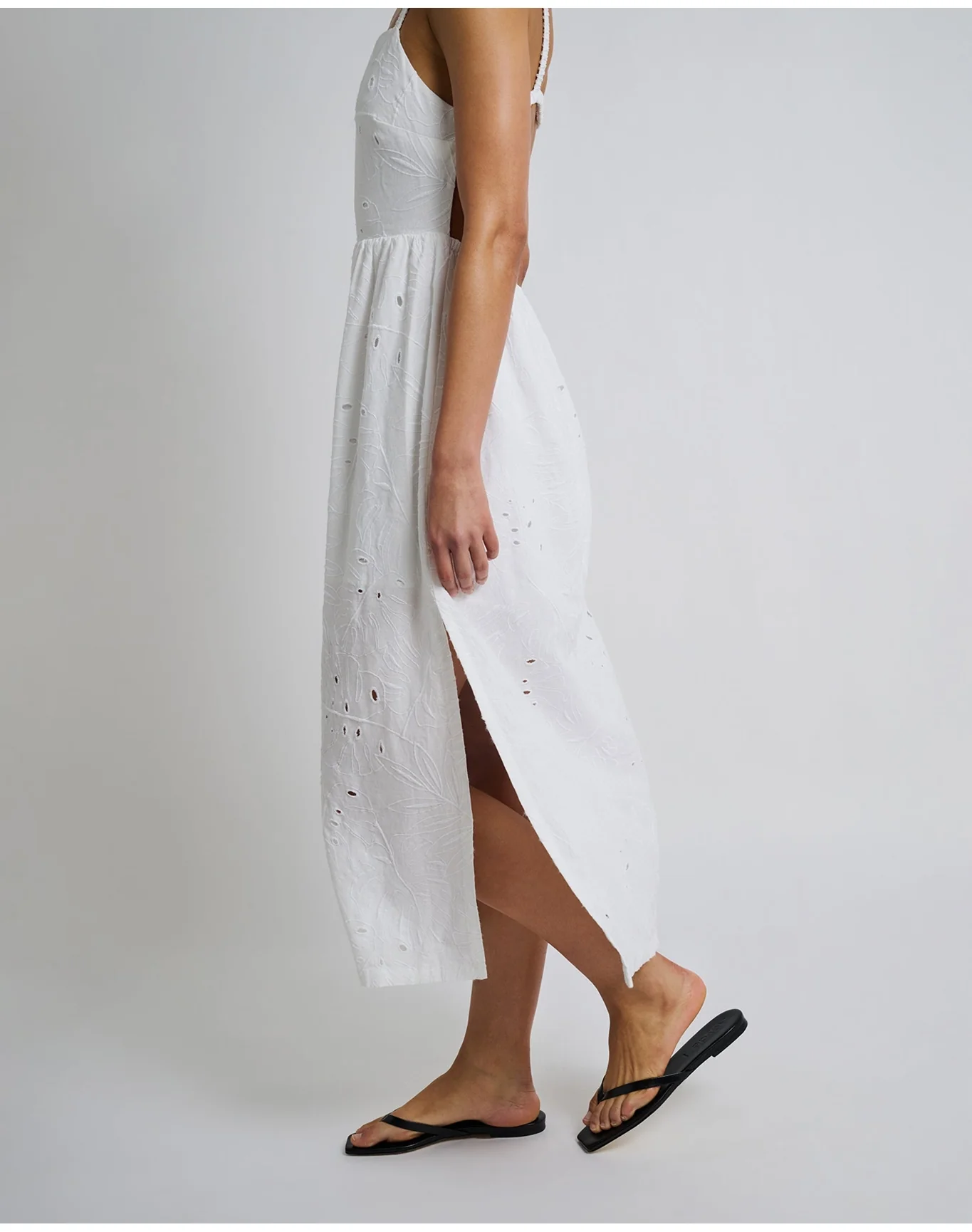 Women | Air Linen Straight Neck Maxi Dress | White - Image 3