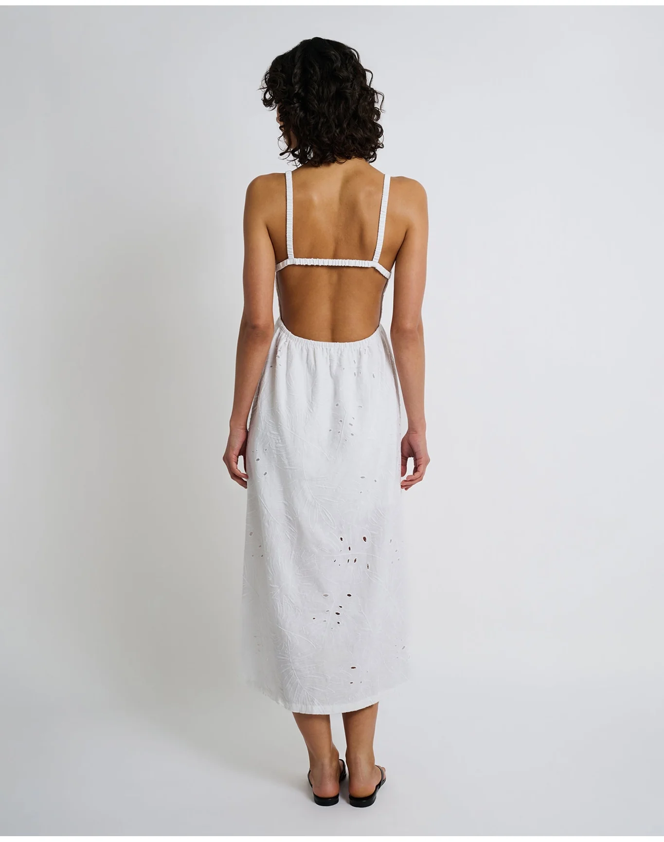 Women | Air Linen Straight Neck Maxi Dress | White - Image 5