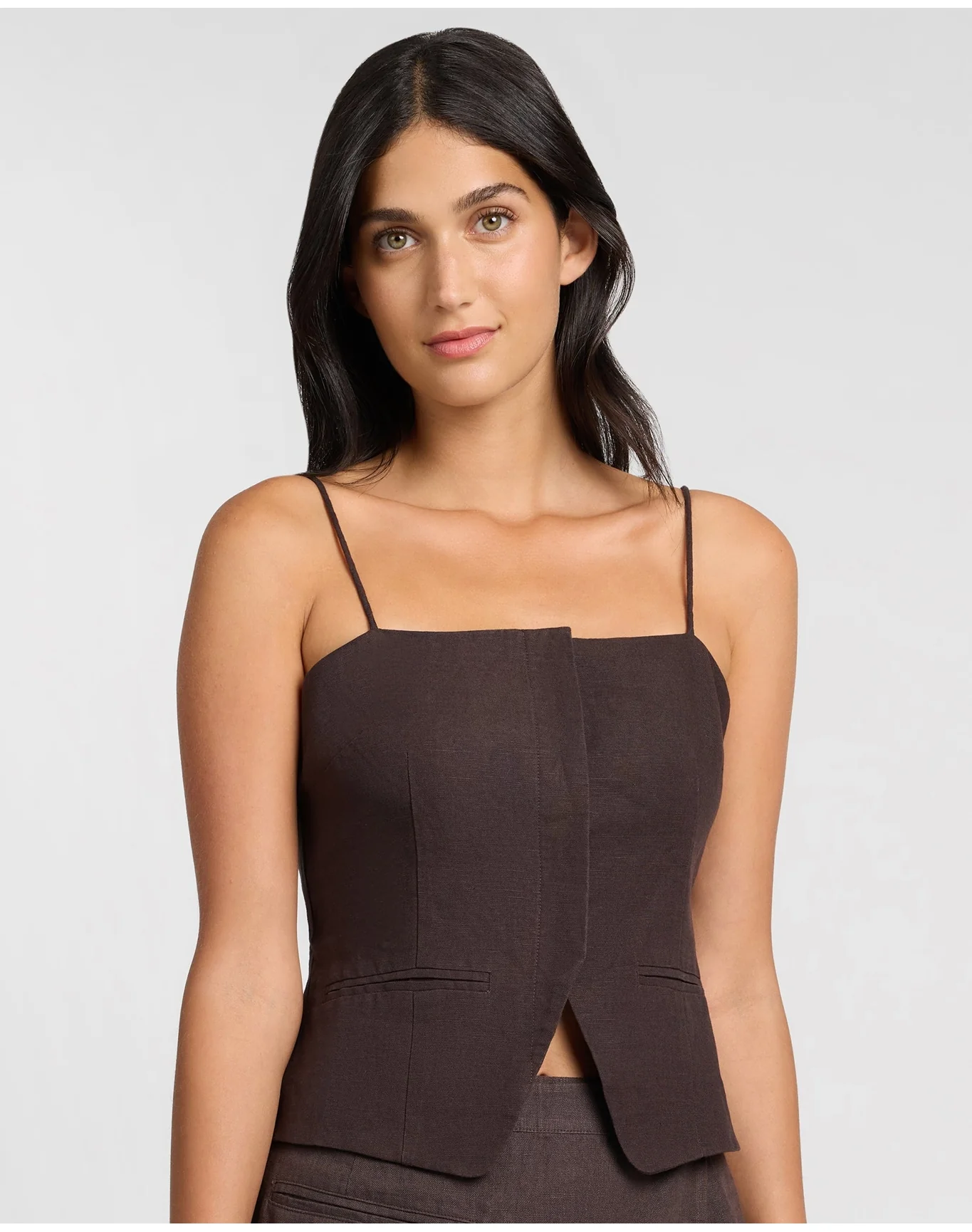 Women | Air Linen Straight Neck Top | Espresso