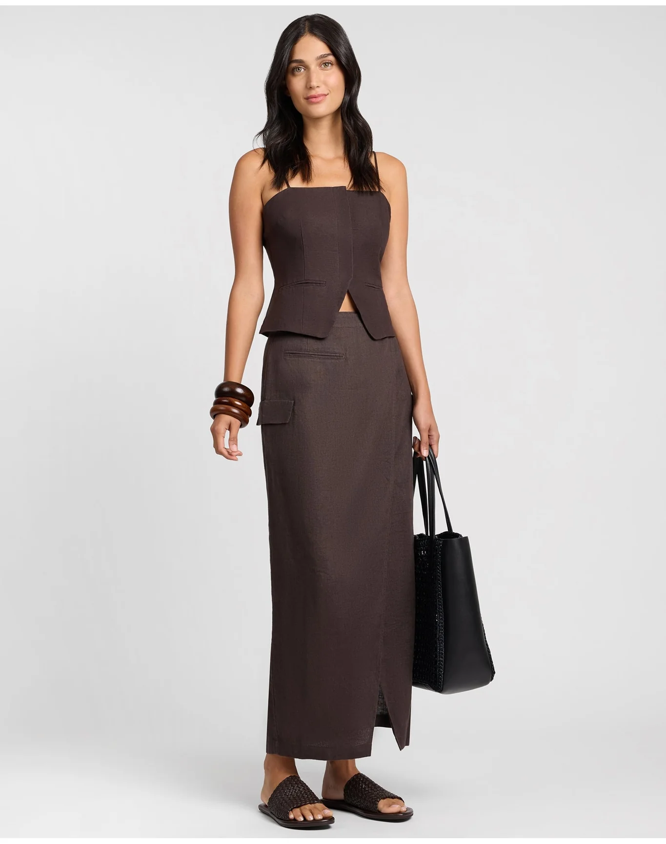Women | Air Linen Straight Neck Top | Espresso - Image 3