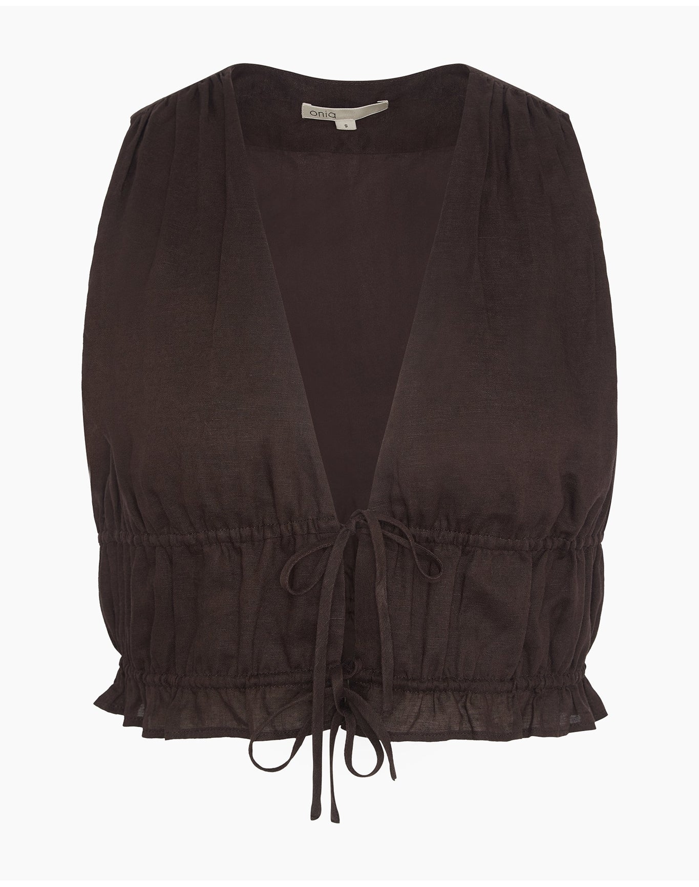 Women | Air Linen Tie Front Top | Espresso - Image 2