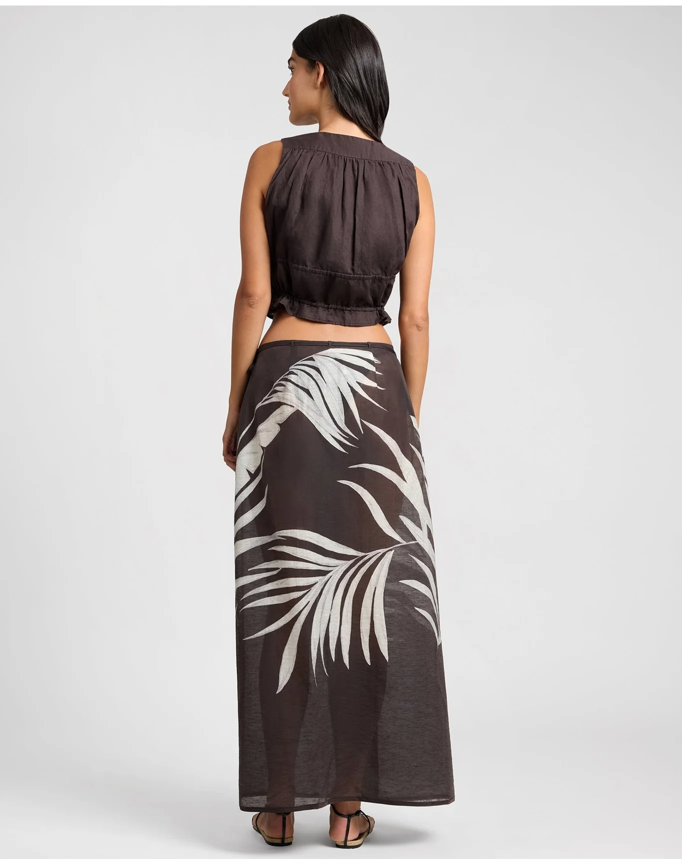 Women | Air Linen Tie Front Top | Espresso - Image 5