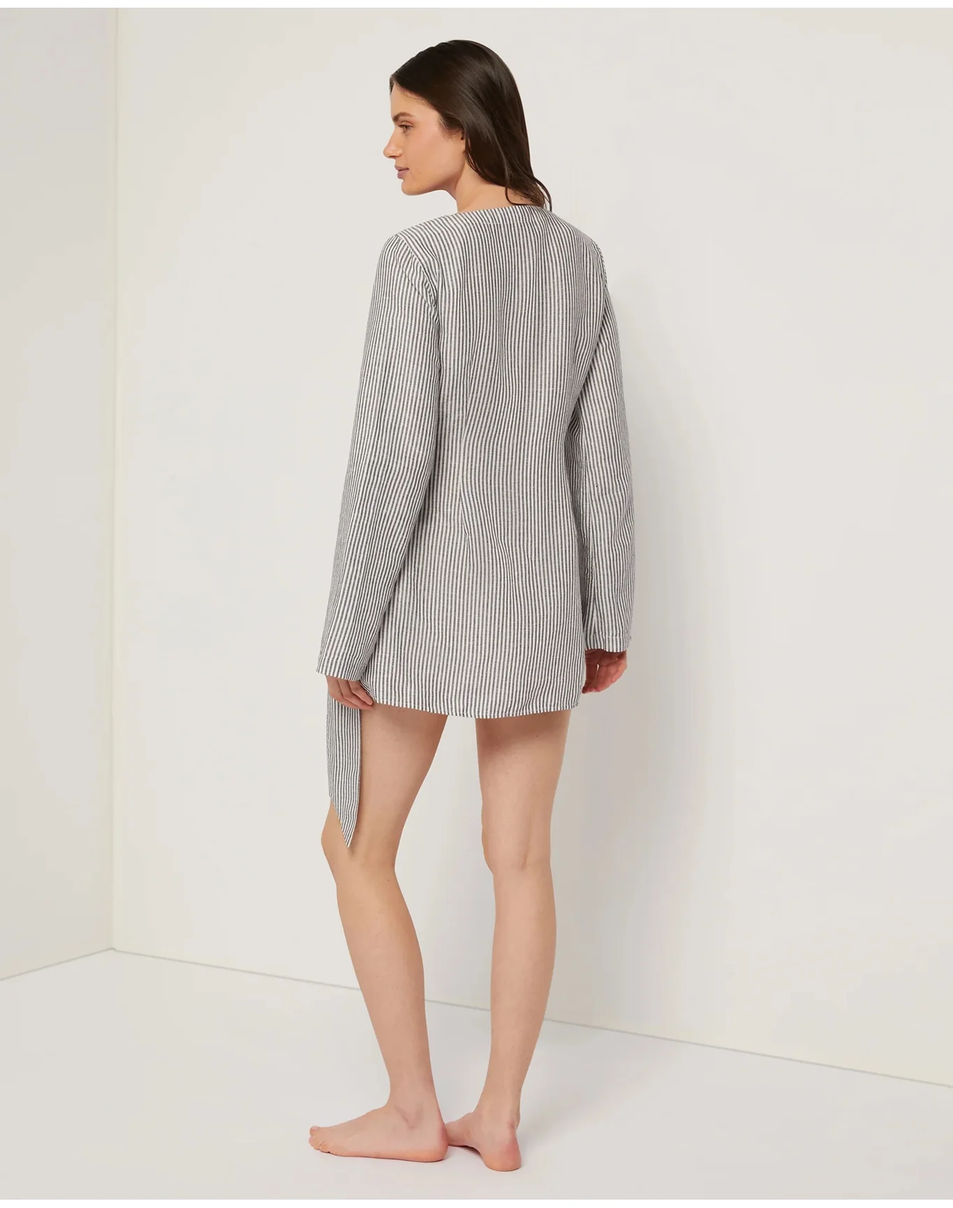 Women | Air Linen Wrap Dress | Grey - Image 5