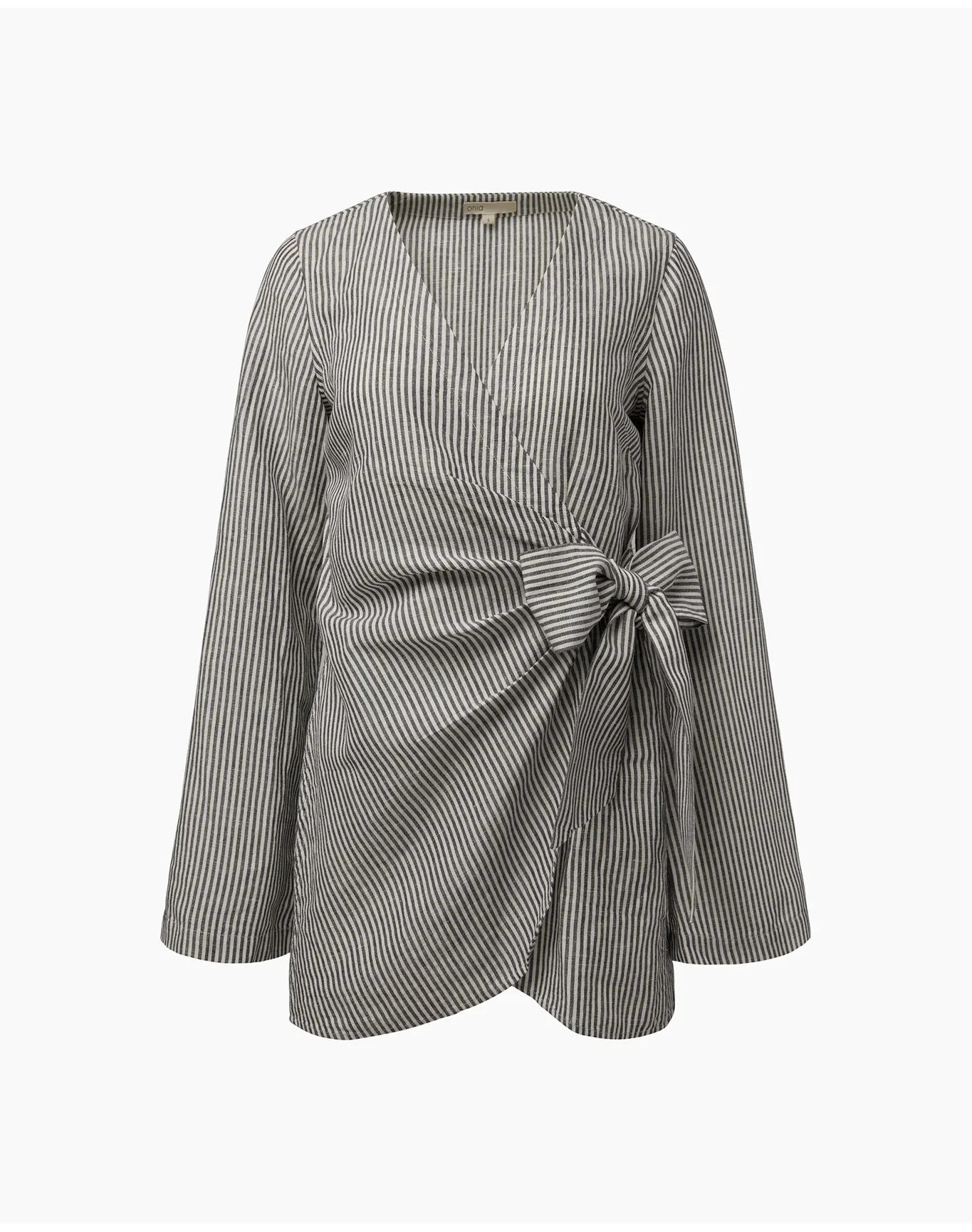 Women | Air Linen Wrap Dress | Grey - Image 6
