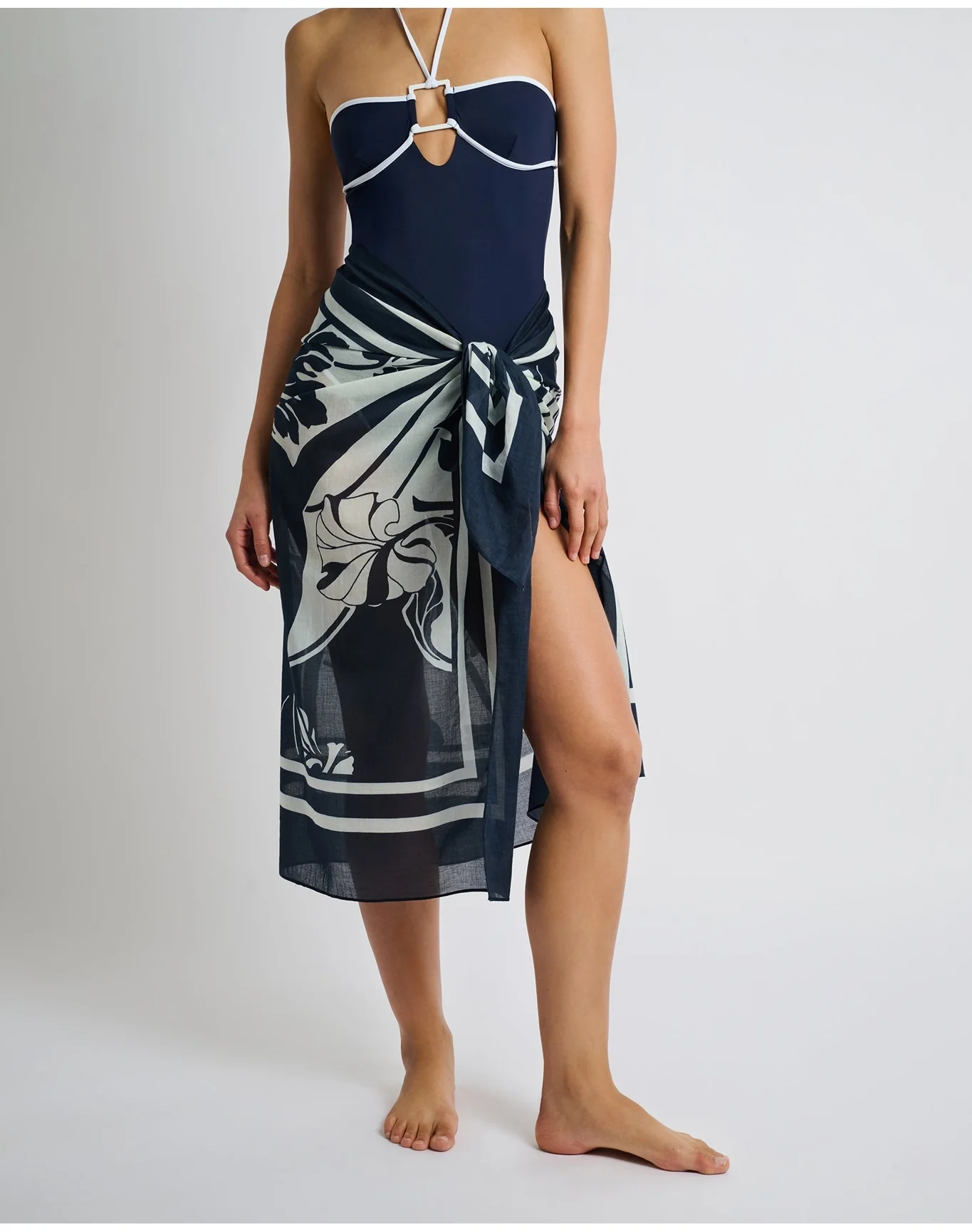 Women | Cotton Chiffon Pareo | Deep Navy Egret