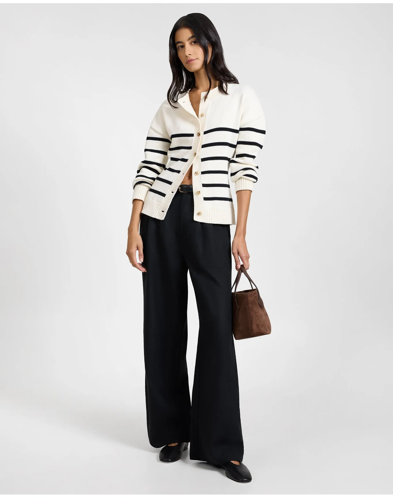 Women | Cotton Fitted Cardigan | Off White Black - Image 4