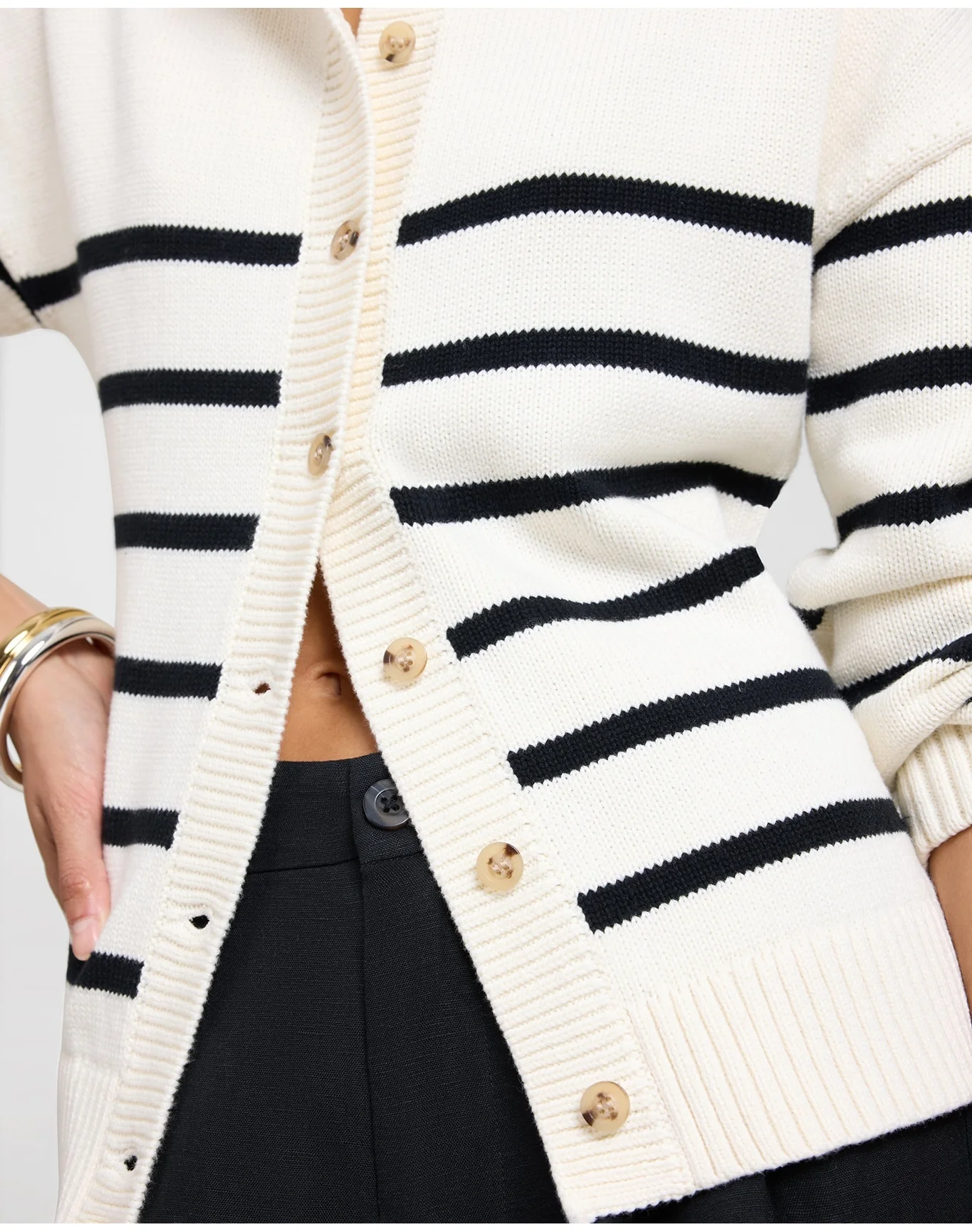 Women | Cotton Fitted Cardigan | Off White Black - Image 5