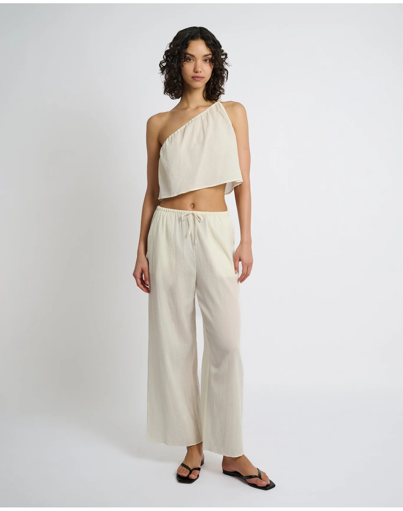 Women | Crinkle Gauze Drawstring Pant | Egret - Image 3