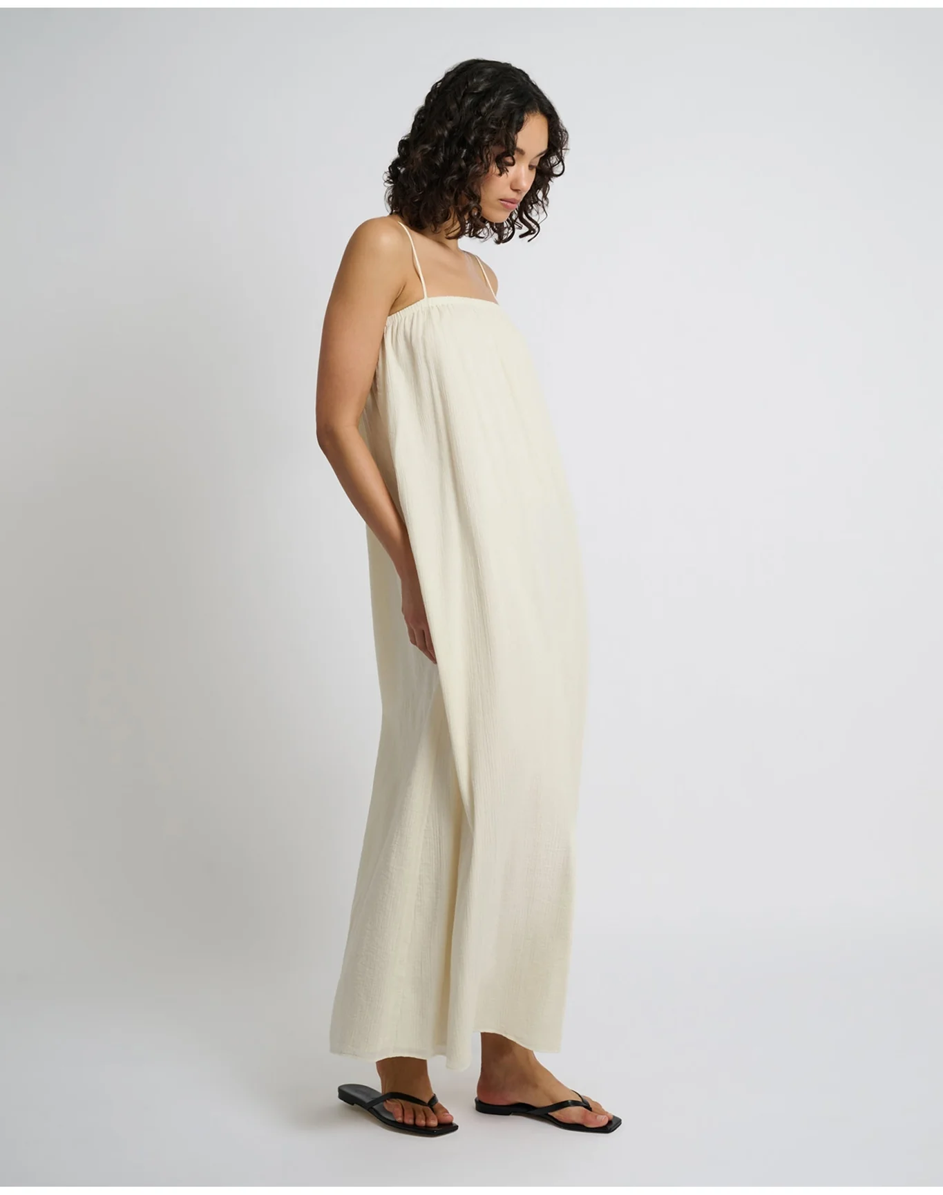 Women | Crinkle Gauze Maxi Dress | Egret - Image 3
