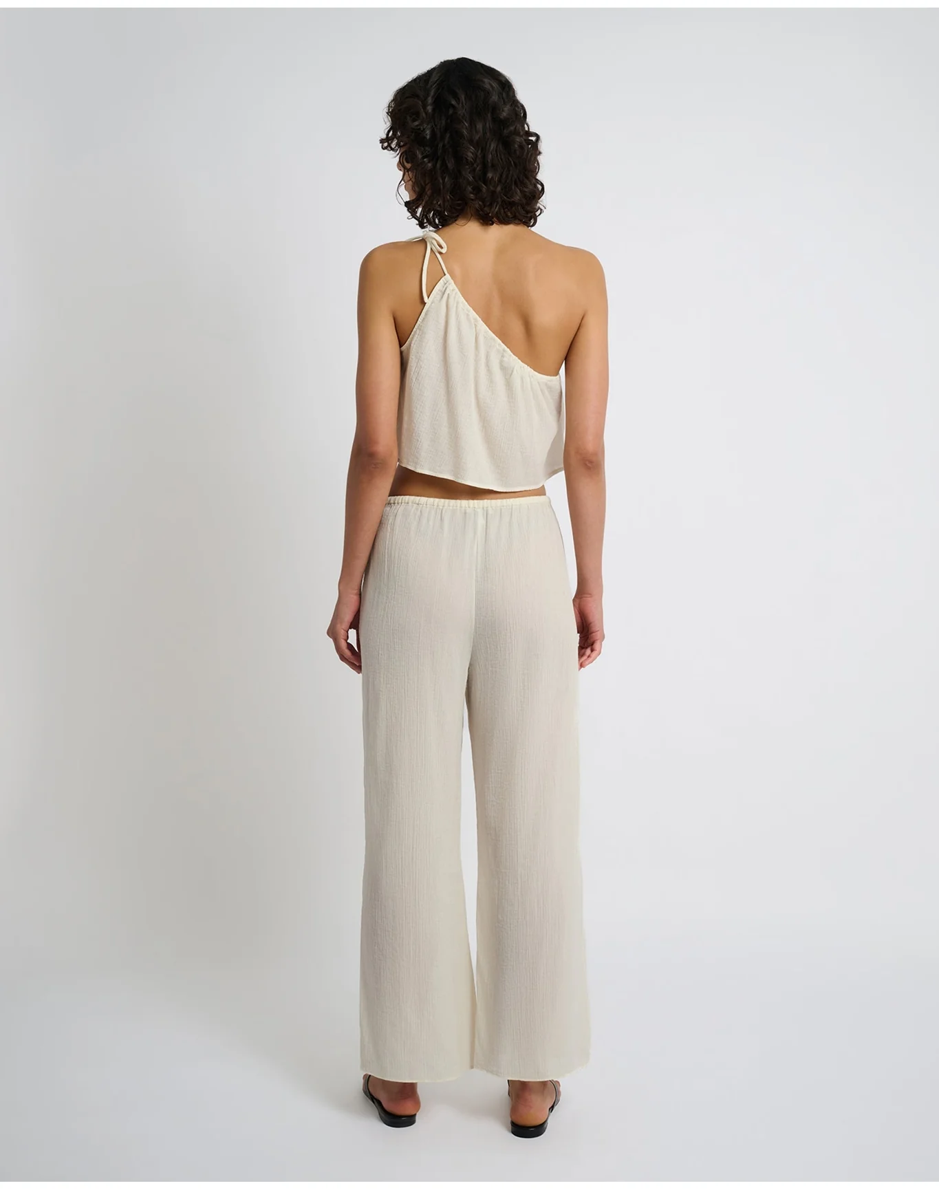 Women | Crinkle Gauze One Shoulder Top | Egret - Image 5