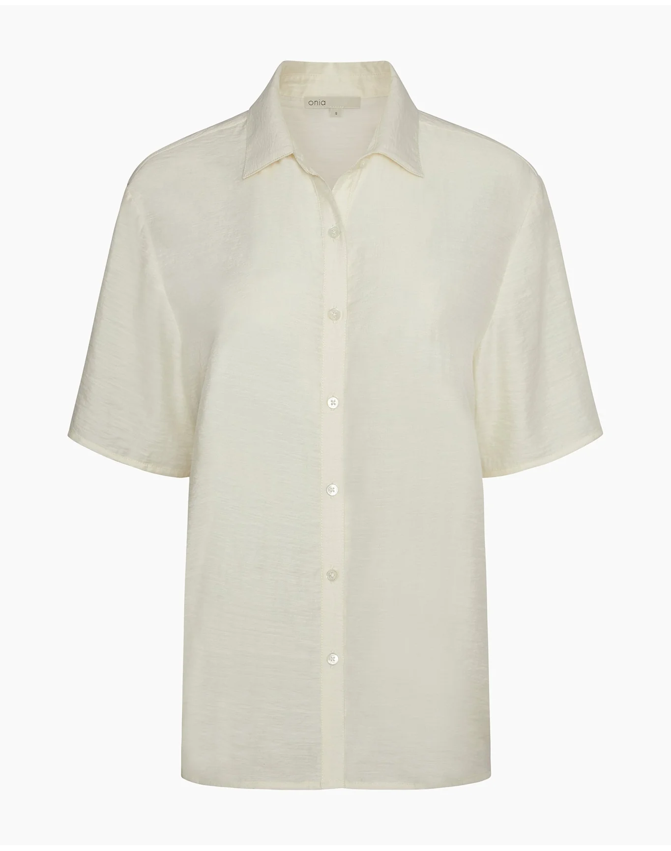 Women | Crinkle Oversized Short Sleeve Button Up Shirt | Egret - Image 2